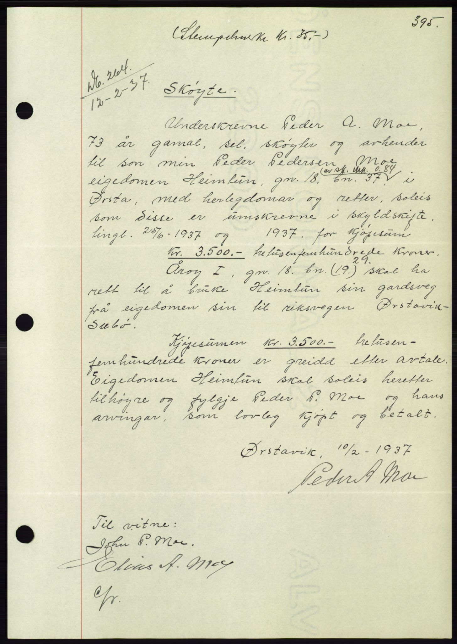 Søre Sunnmøre sorenskriveri, SAT/A-4122/1/2/2C/L0062: Mortgage book no. 56, 1936-1937, Diary no: : 264/1937