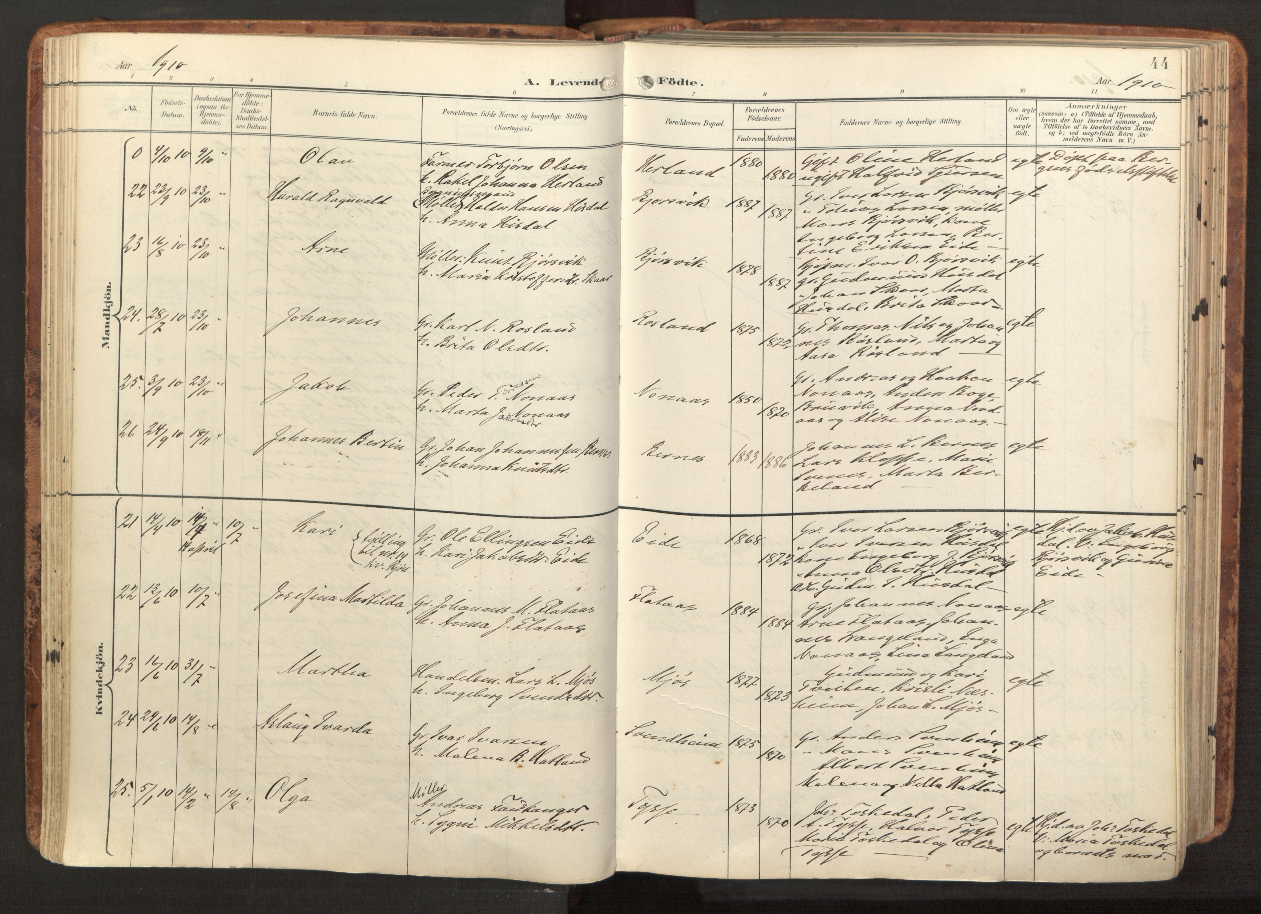 Hosanger sokneprestembete, AV/SAB-A-75801/H/Haa: Parish register (official) no. B 2, 1897-1923, p. 44