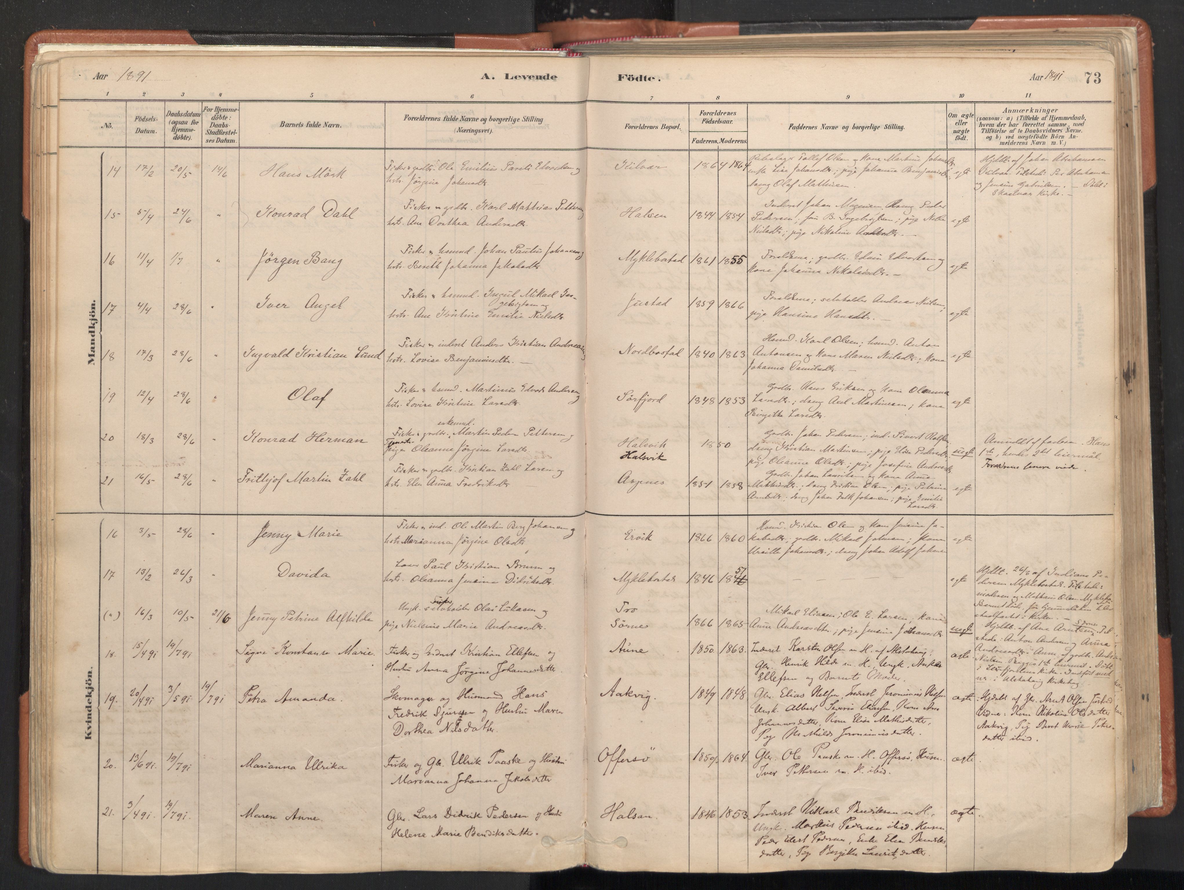 Ministerialprotokoller, klokkerbøker og fødselsregistre - Nordland, SAT/A-1459/817/L0264: Parish register (official) no. 817A04, 1878-1907, p. 73