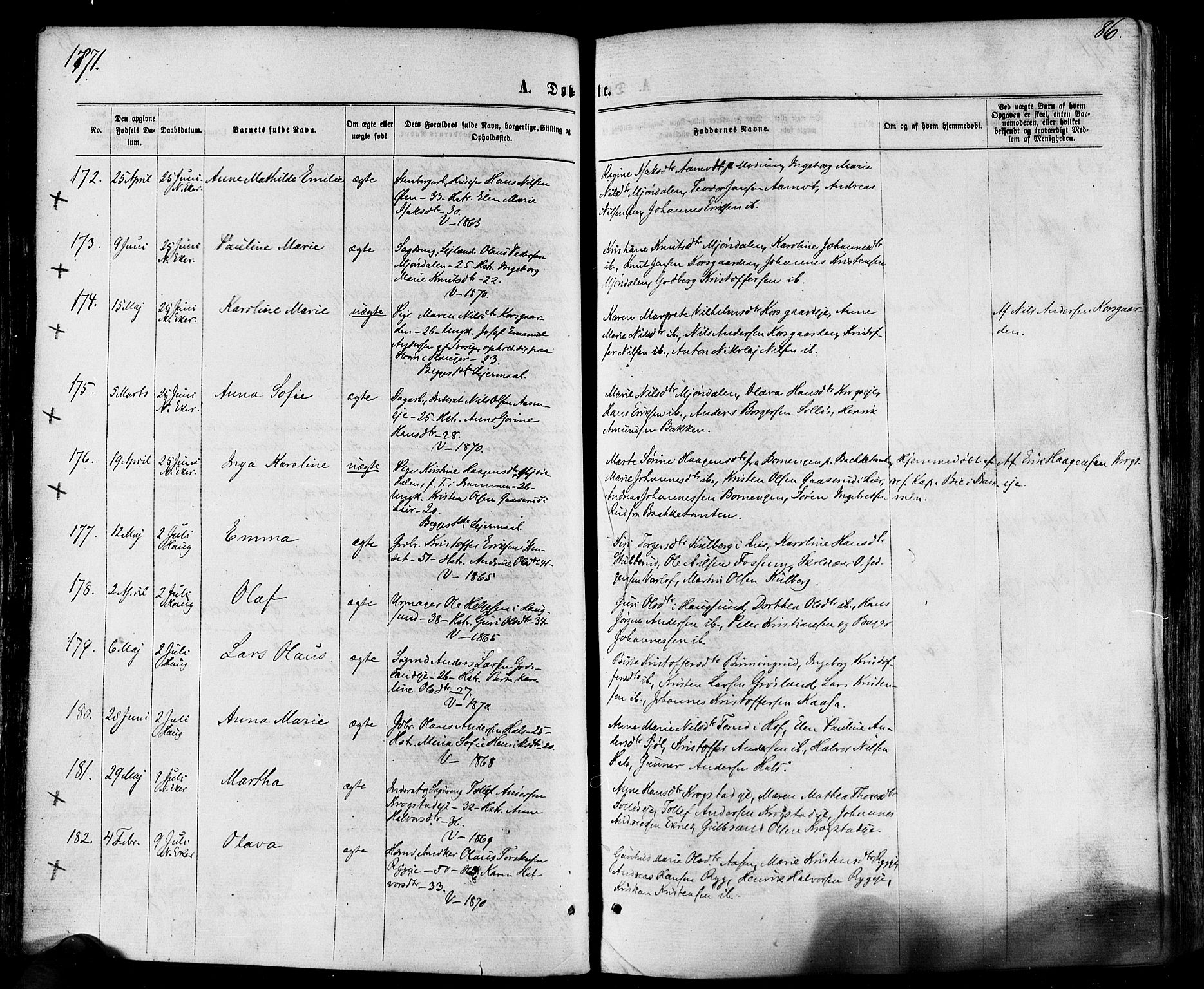 Eiker kirkebøker, AV/SAKO-A-4/F/Fa/L0017: Parish register (official) no. I 17, 1869-1877, p. 86