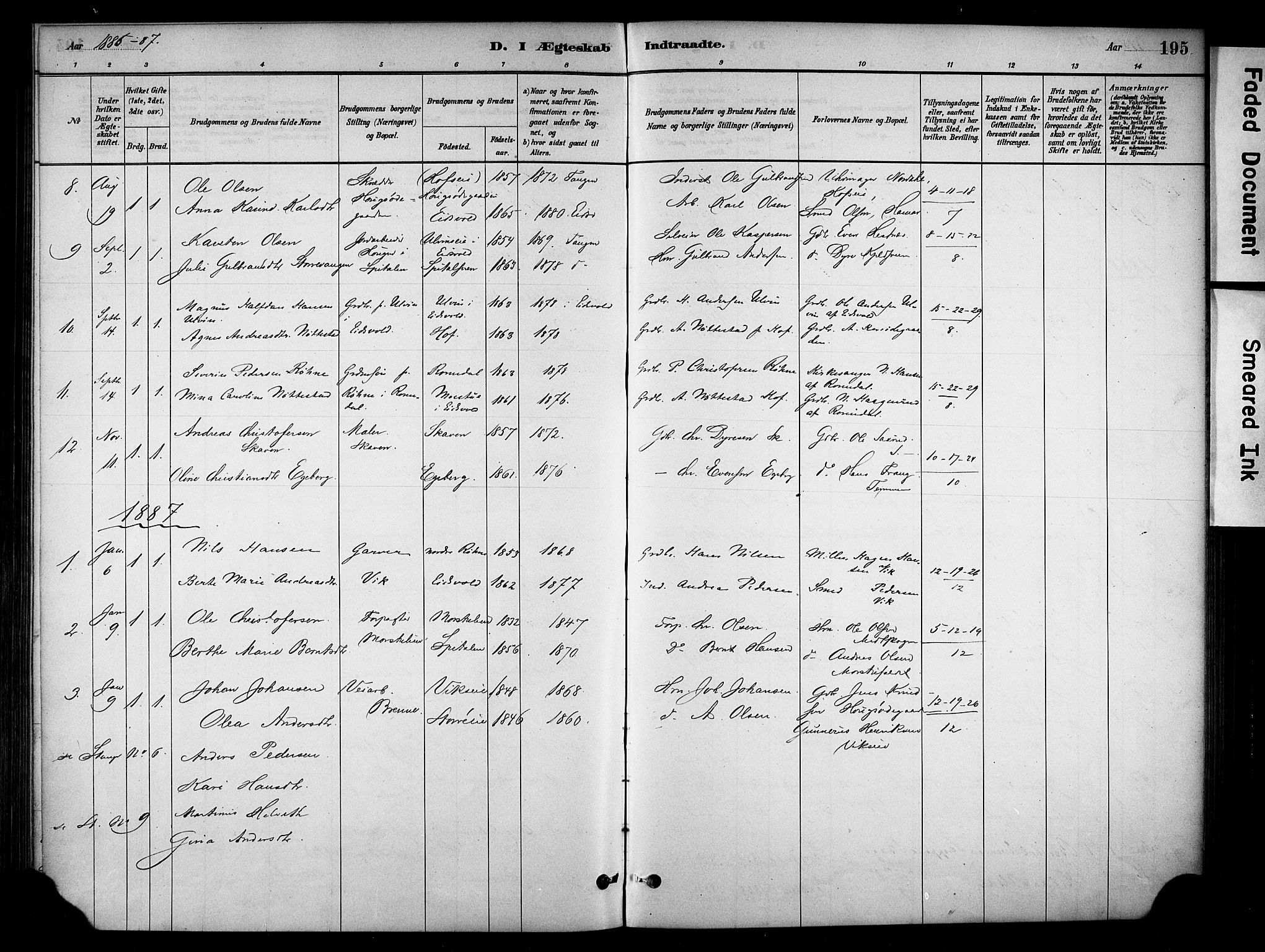 Stange prestekontor, SAH/PREST-002/K/L0018: Parish register (official) no. 18, 1880-1896, p. 195