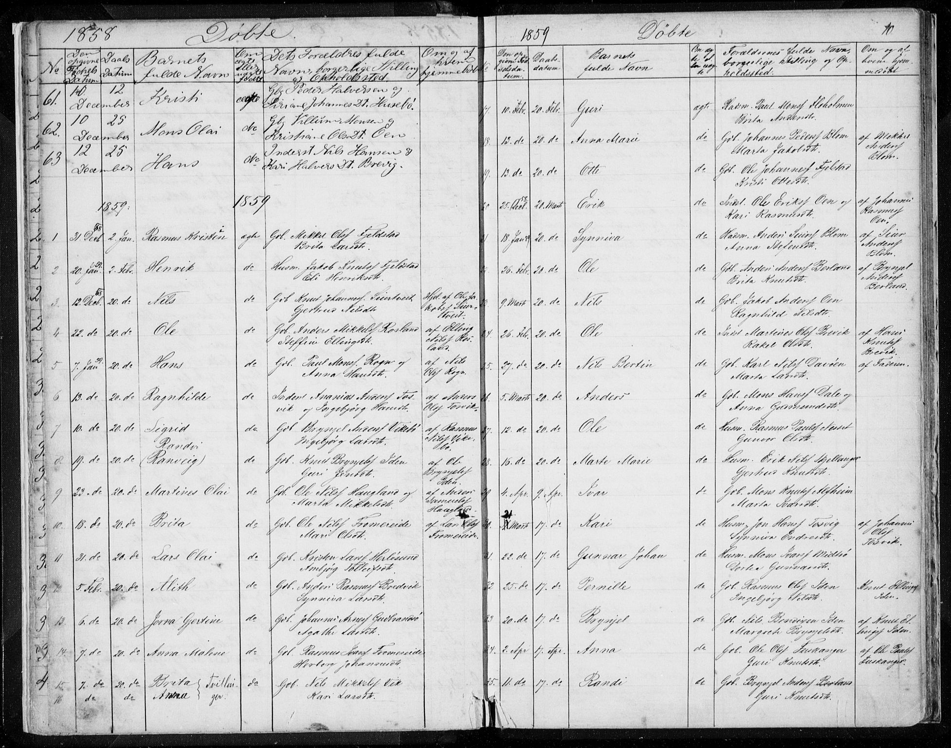 Herdla Sokneprestembete, AV/SAB-A-75701/H/Haa: Parish register (official) no. A 1, 1855-1869, p. 10