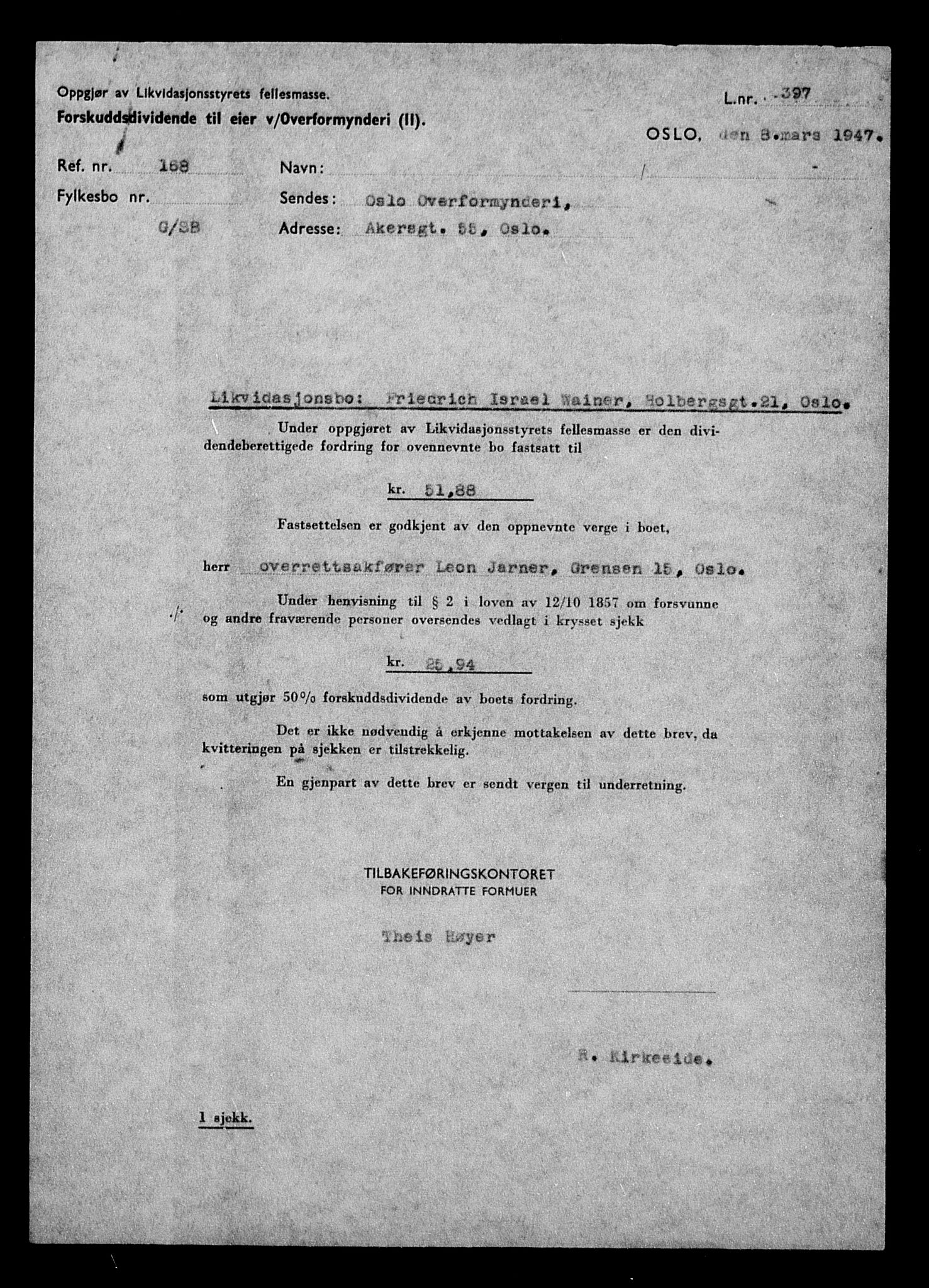 Justisdepartementet, Tilbakeføringskontoret for inndratte formuer, AV/RA-S-1564/H/Hc/Hcc/L0985: --, 1945-1947, p. 184