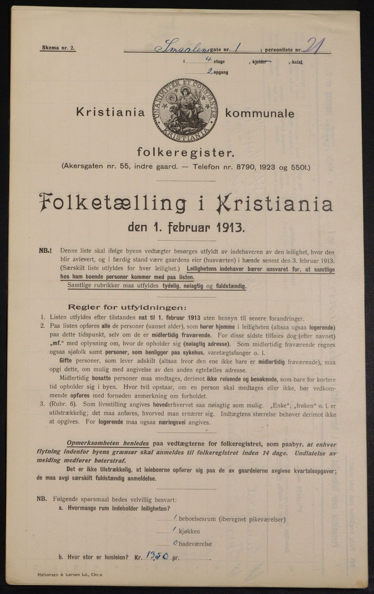 OBA, Municipal Census 1913 for Kristiania, 1913, p. 97718