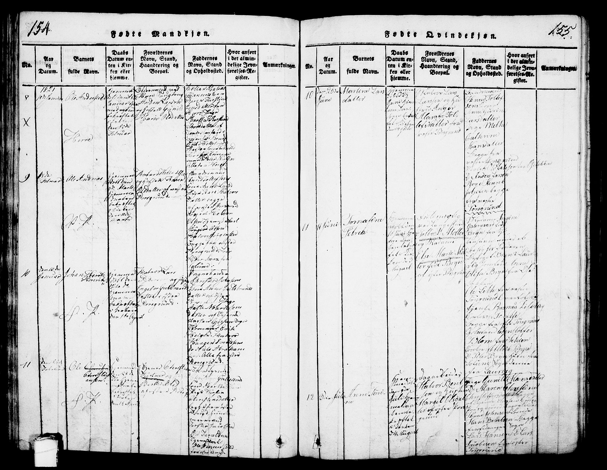 Porsgrunn kirkebøker , SAKO/A-104/G/Gb/L0001: Parish register (copy) no. II 1, 1817-1828, p. 154-155