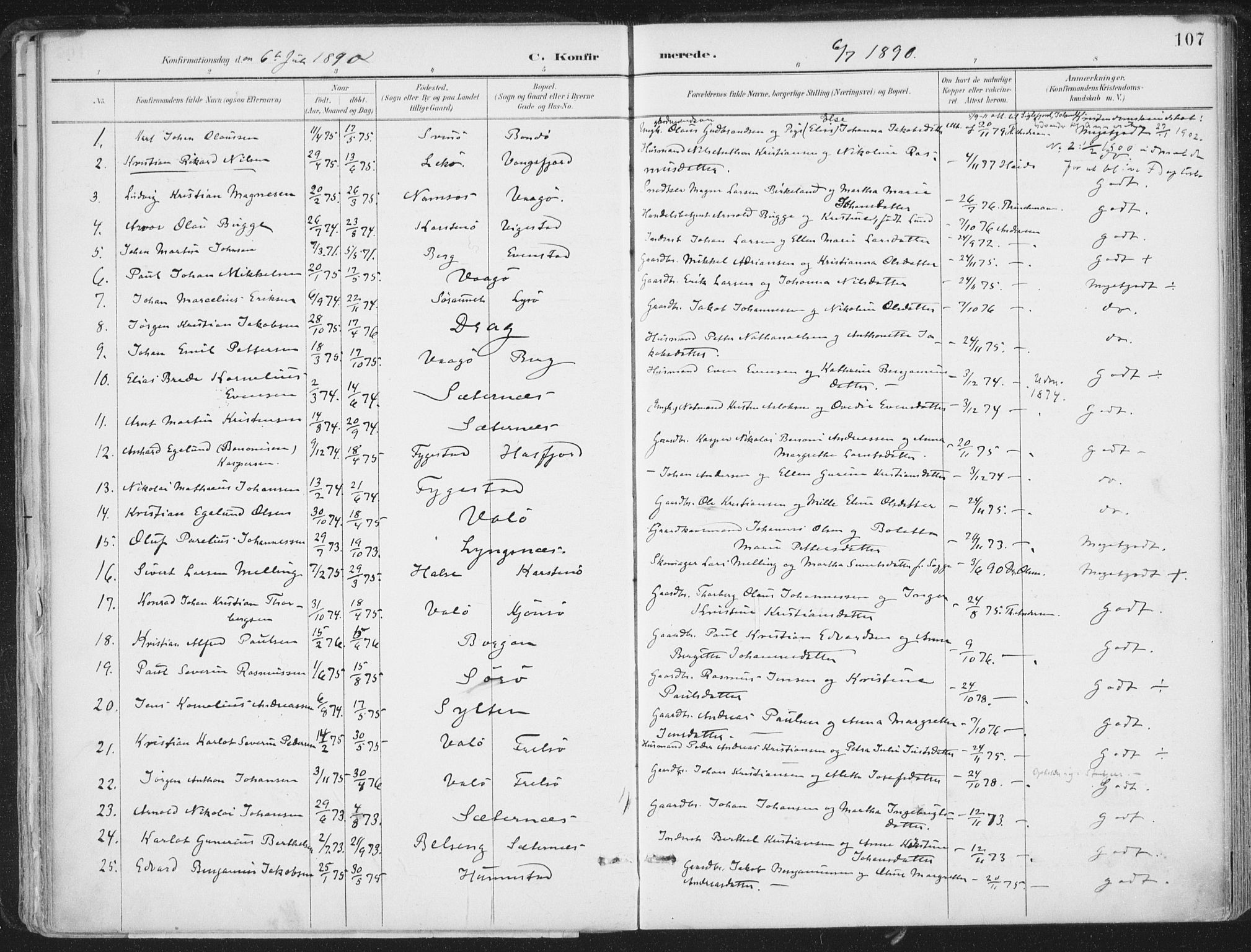 Ministerialprotokoller, klokkerbøker og fødselsregistre - Nord-Trøndelag, SAT/A-1458/786/L0687: Parish register (official) no. 786A03, 1888-1898, p. 107