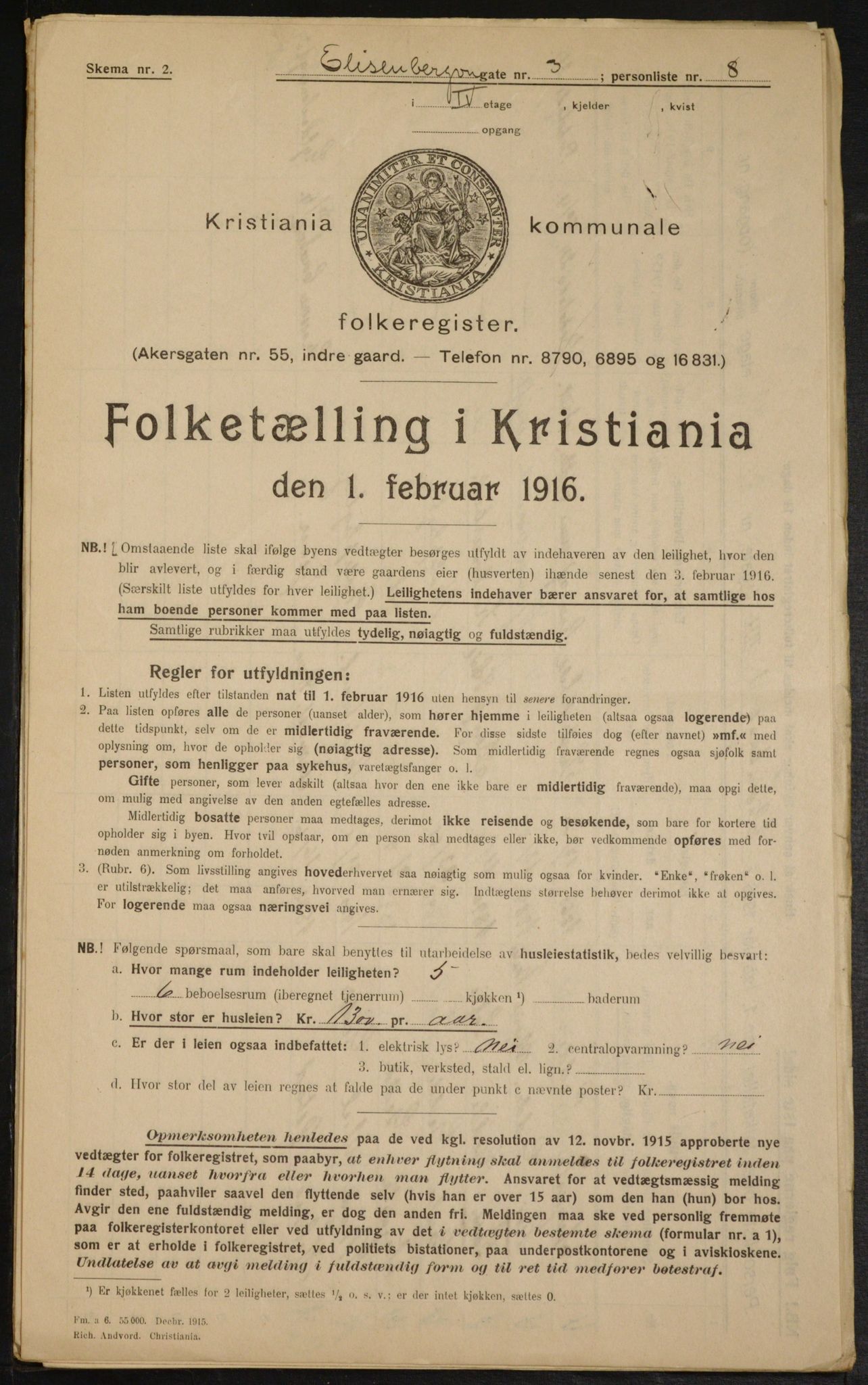 OBA, Municipal Census 1916 for Kristiania, 1916, p. 20744