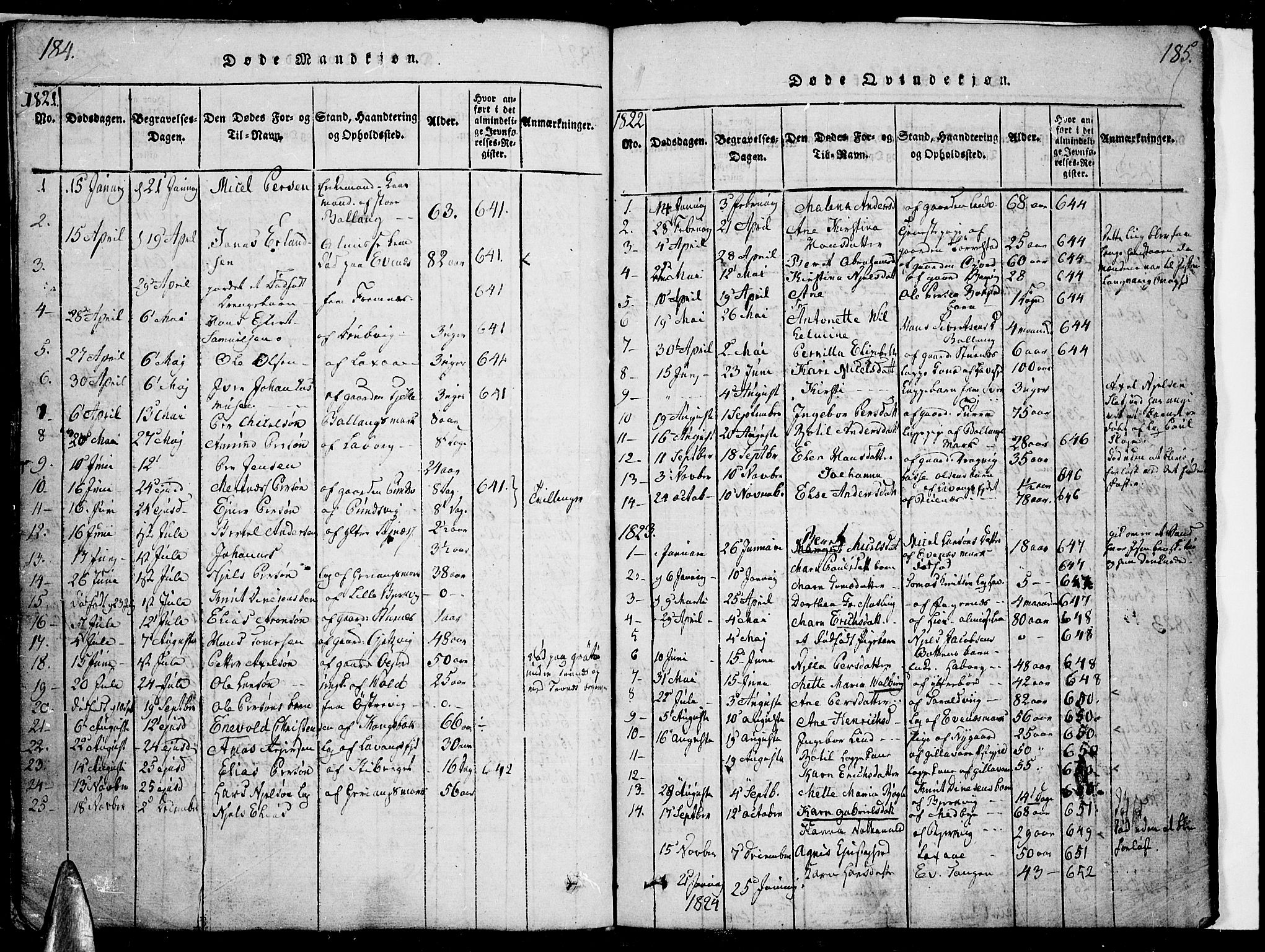 Ministerialprotokoller, klokkerbøker og fødselsregistre - Nordland, SAT/A-1459/863/L0894: Parish register (official) no. 863A06, 1821-1851, p. 184-185