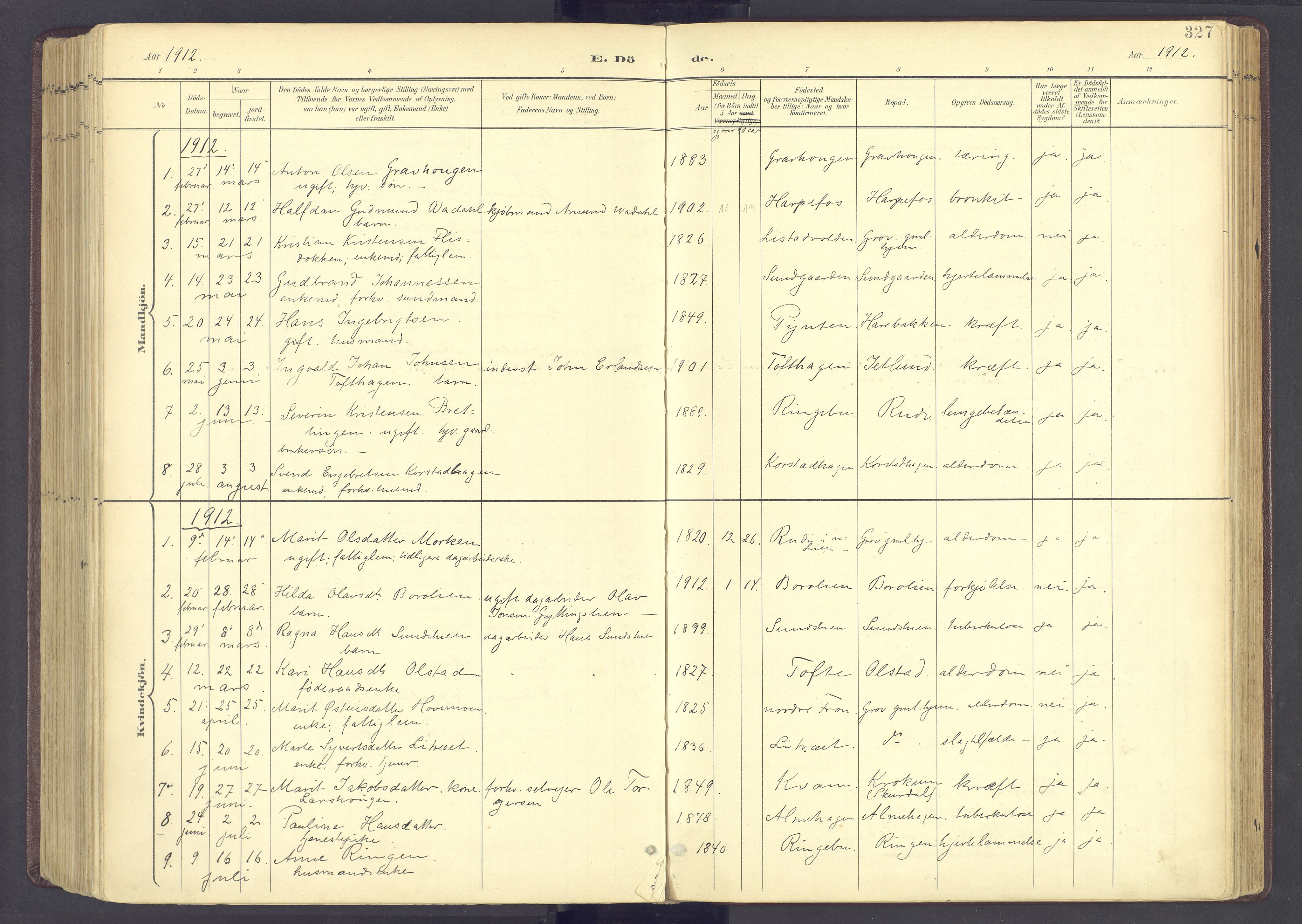 Sør-Fron prestekontor, AV/SAH-PREST-010/H/Ha/Haa/L0004: Parish register (official) no. 4, 1898-1919, p. 327