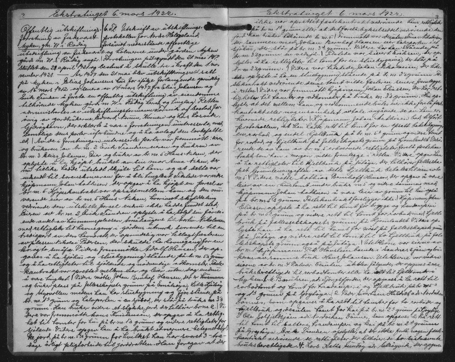 Rana sorenskriveri , AV/SAT-A-1108/1/2/2C/L0017: Mortgage book no. 17, 1922-1926, p. 2-3, Deed date: 06.03.1922