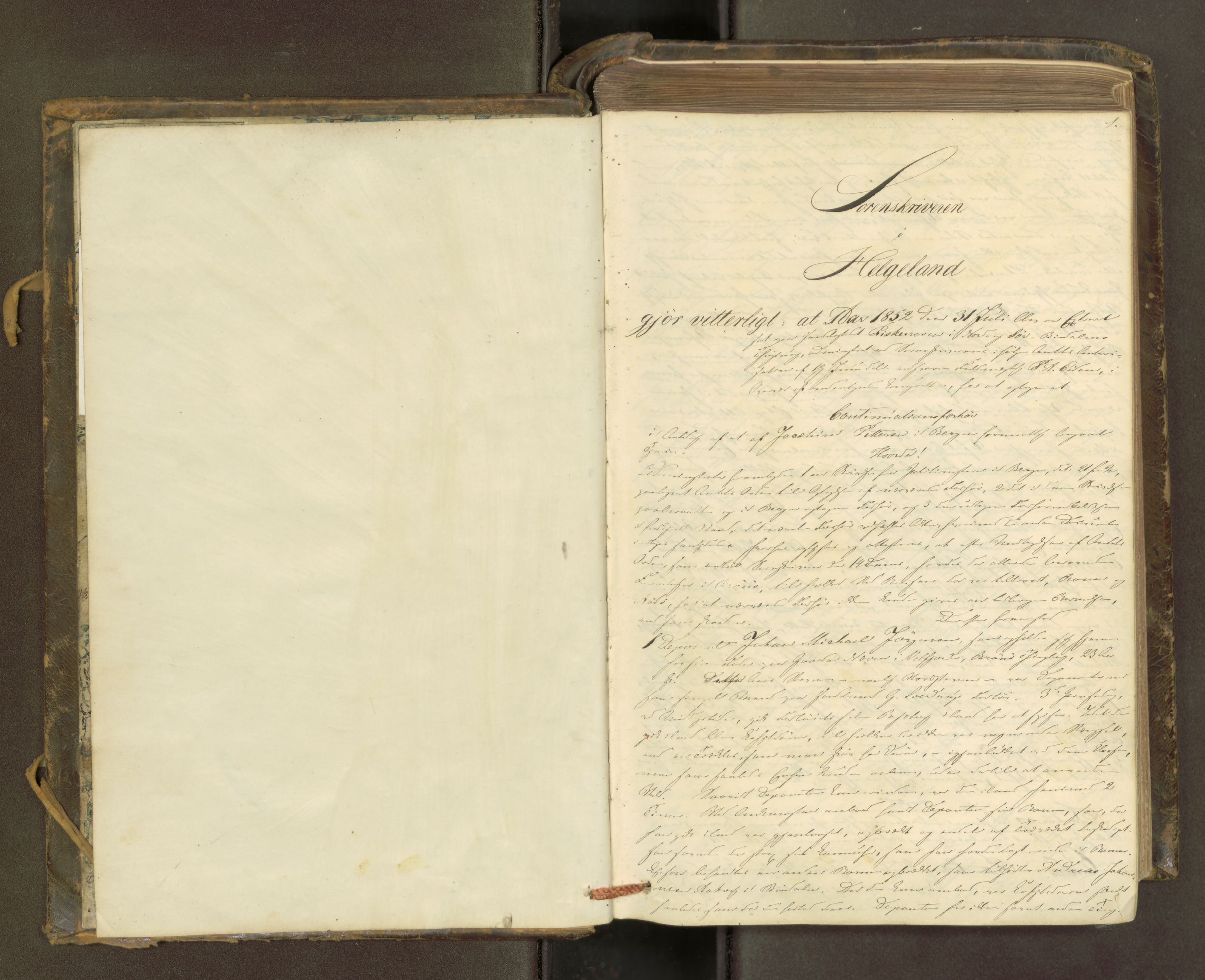 Helgeland sorenskriveri, AV/SAT-A-0004/1/1B/L0011: Ekstrarettsprotokoll 9 (42), 1852-1855, p. 1a