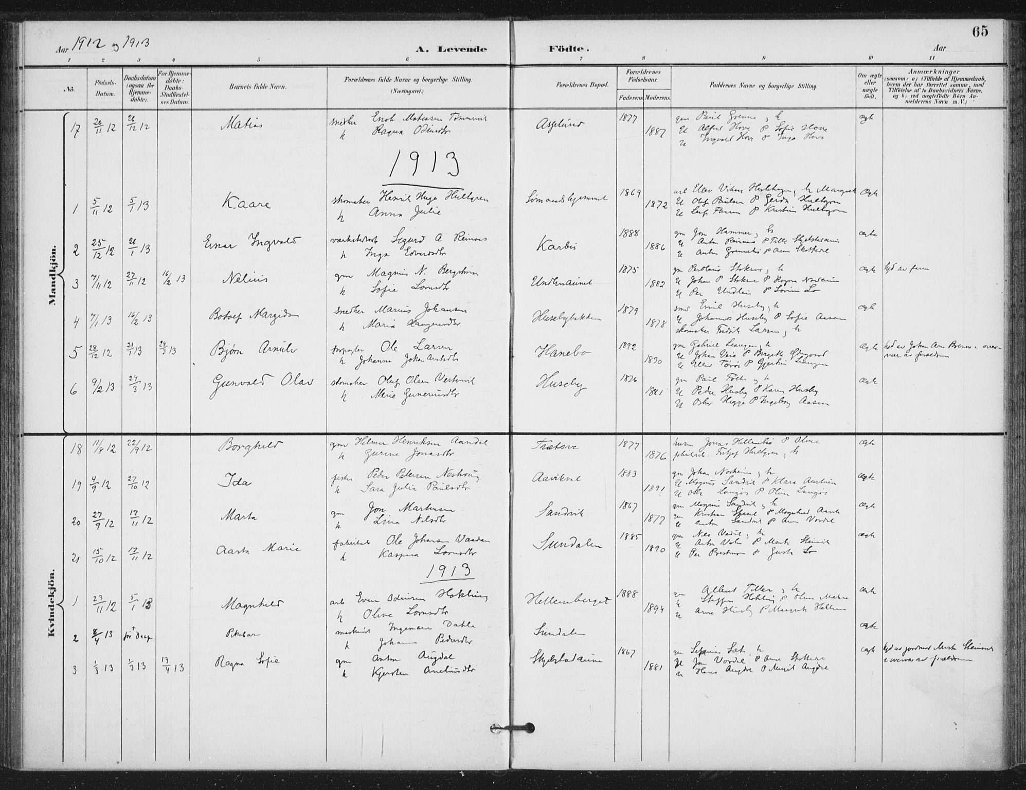 Ministerialprotokoller, klokkerbøker og fødselsregistre - Nord-Trøndelag, SAT/A-1458/714/L0131: Parish register (official) no. 714A02, 1896-1918, p. 65