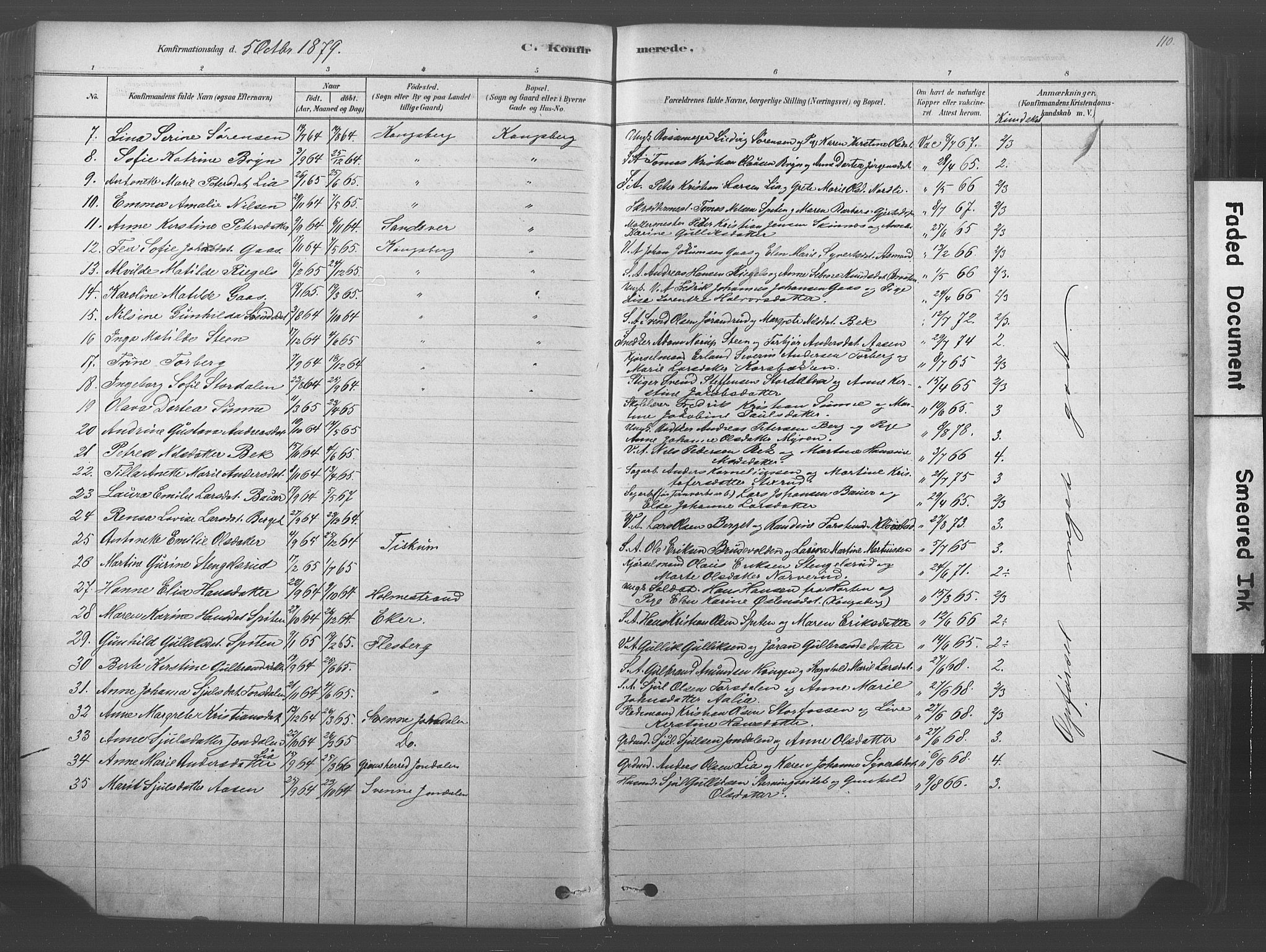 Kongsberg kirkebøker, SAKO/A-22/F/Fb/L0001: Parish register (official) no. II 1, 1878-1886, p. 110