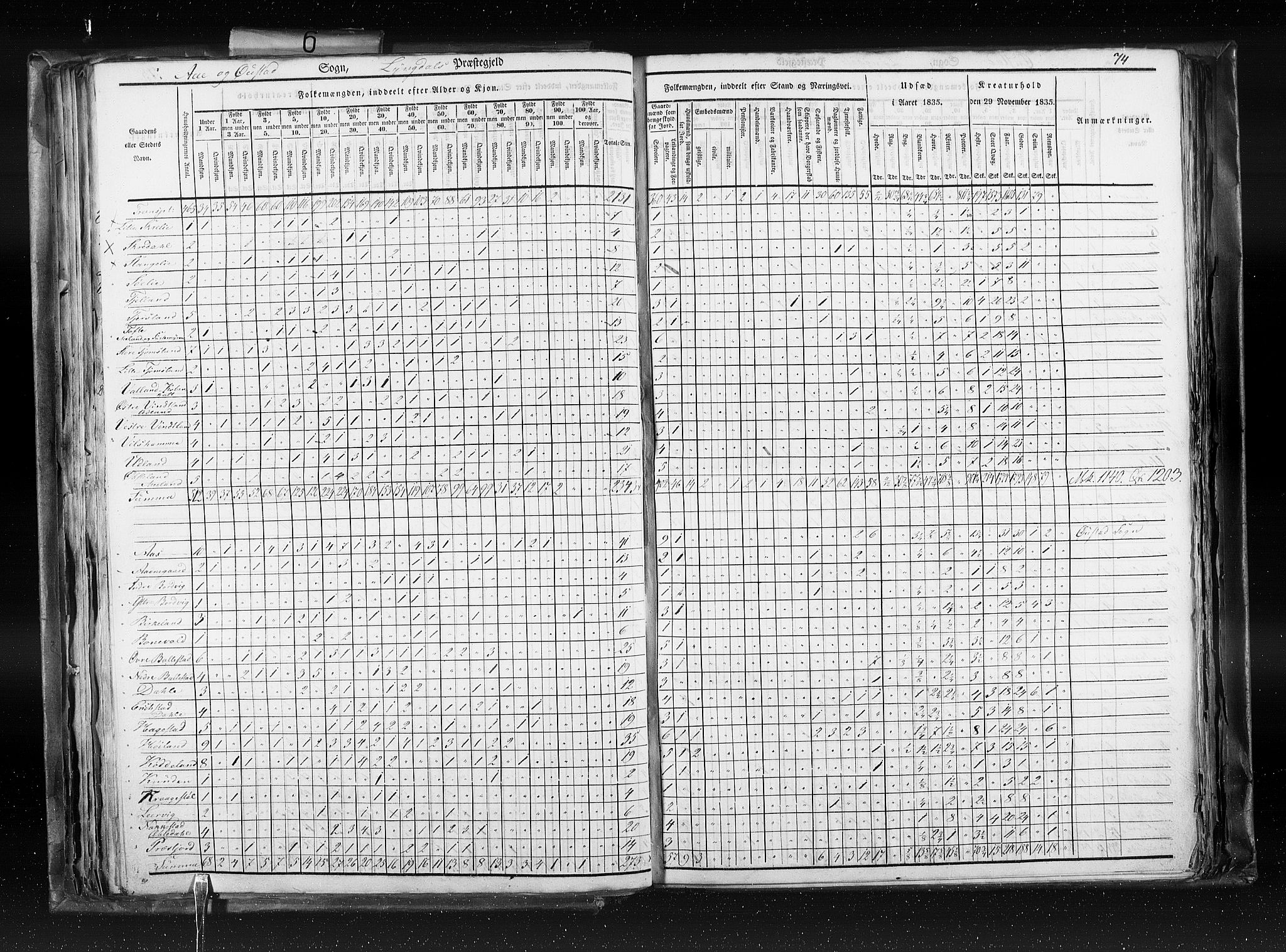 RA, Census 1835, vol. 6: Lister og Mandal amt og Stavanger amt, 1835, p. 74