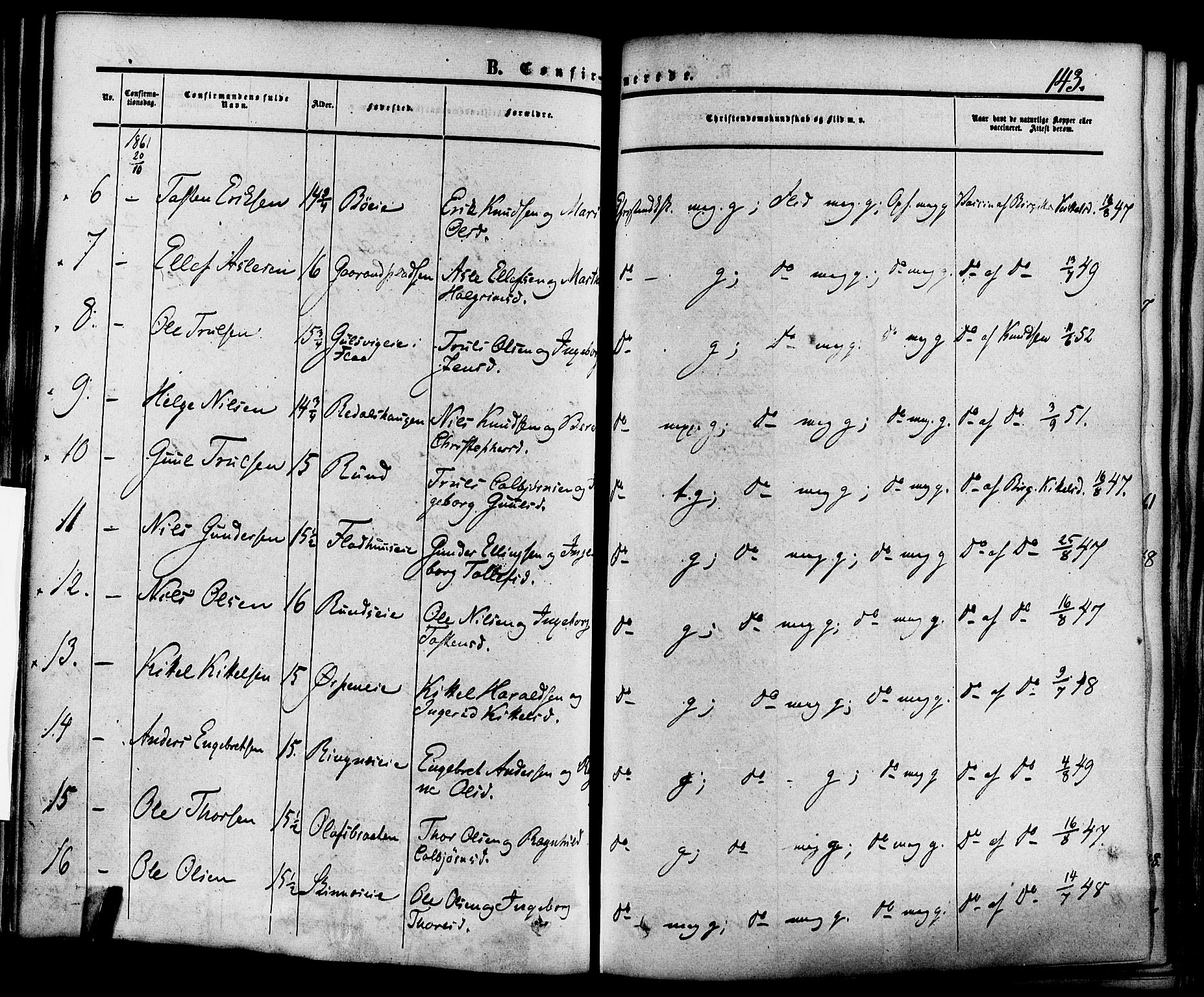 Krødsherad kirkebøker, AV/SAKO-A-19/F/Fa/L0003: Parish register (official) no. 3, 1851-1872, p. 143