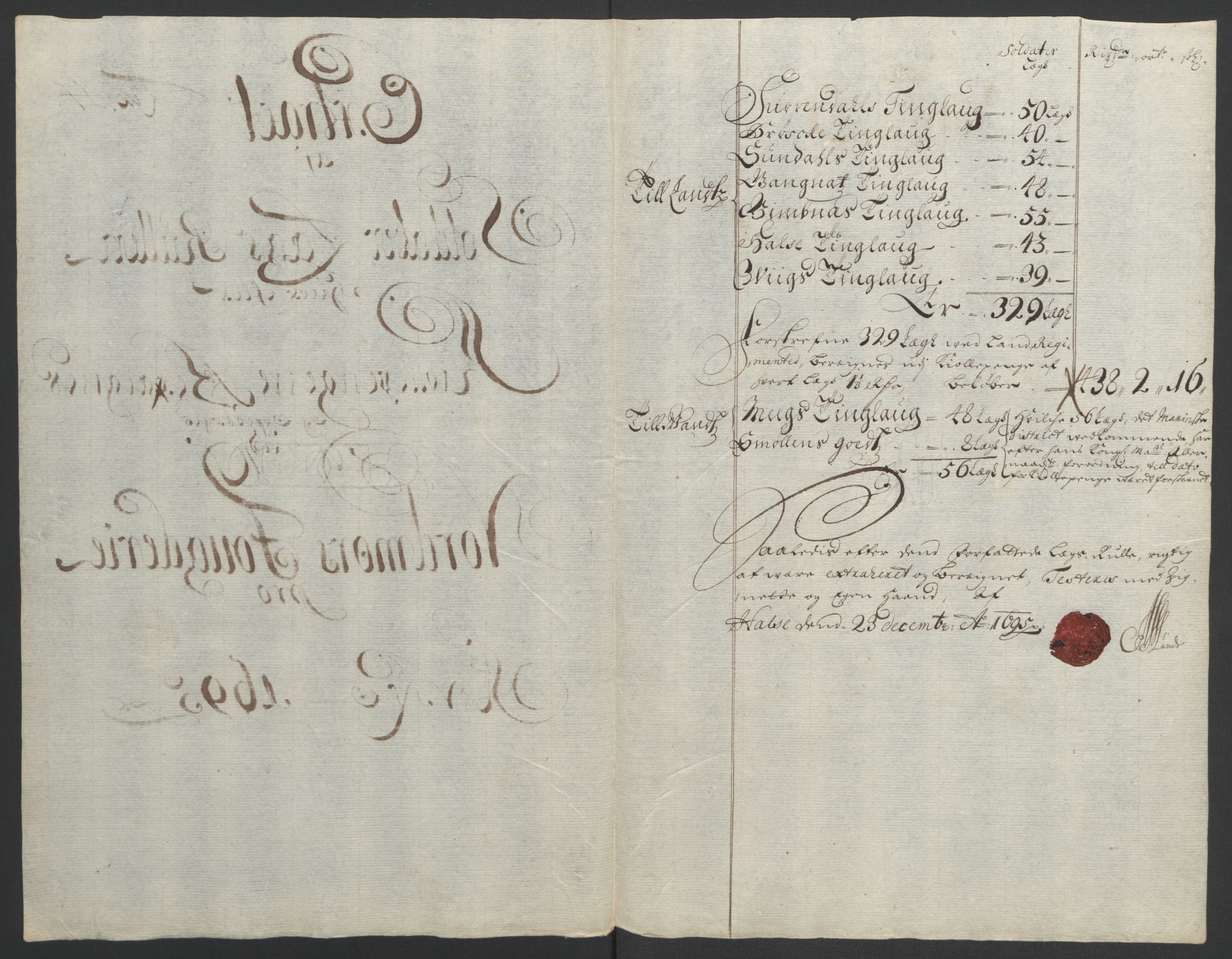 Rentekammeret inntil 1814, Reviderte regnskaper, Fogderegnskap, RA/EA-4092/R56/L3736: Fogderegnskap Nordmøre, 1694-1696, p. 277