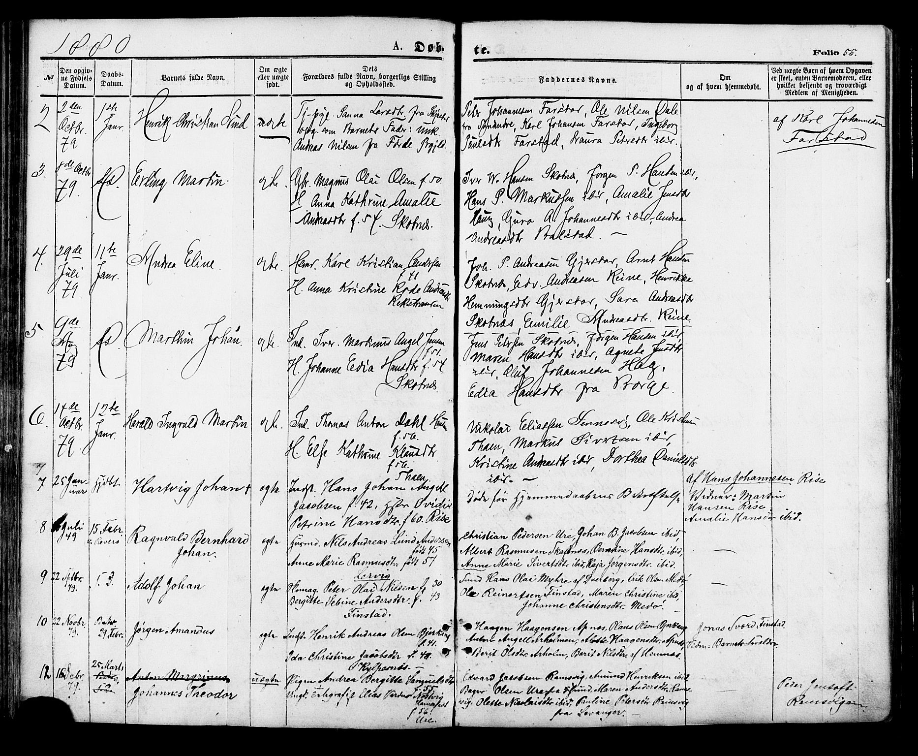 Ministerialprotokoller, klokkerbøker og fødselsregistre - Nordland, AV/SAT-A-1459/881/L1166: Parish register (copy) no. 881C03, 1876-1885, p. 55