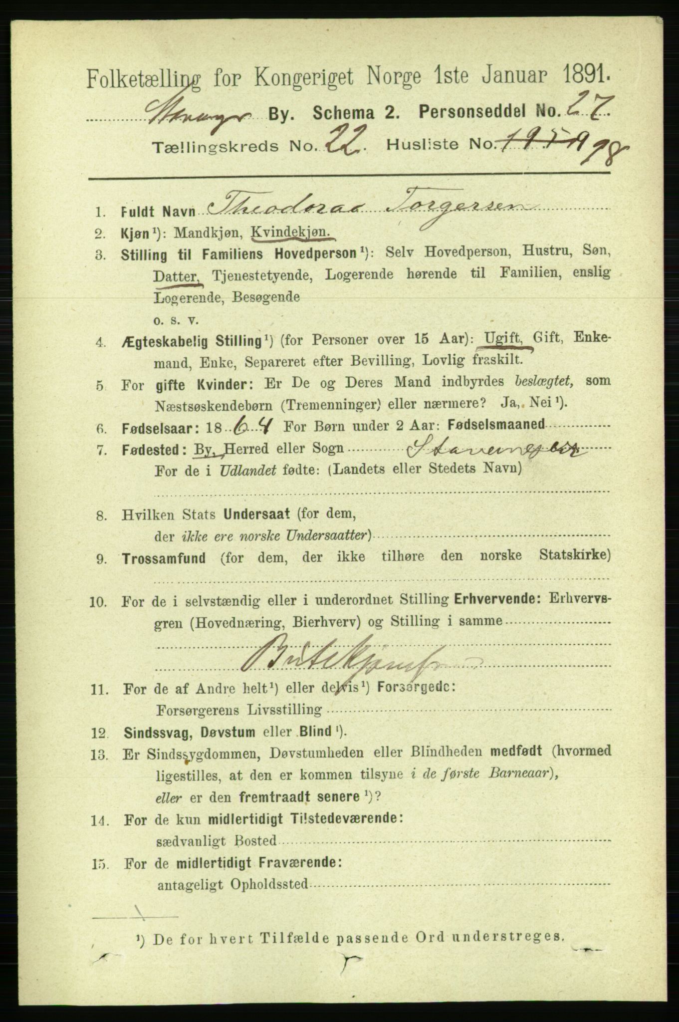 RA, 1891 census for 1103 Stavanger, 1891, p. 25243