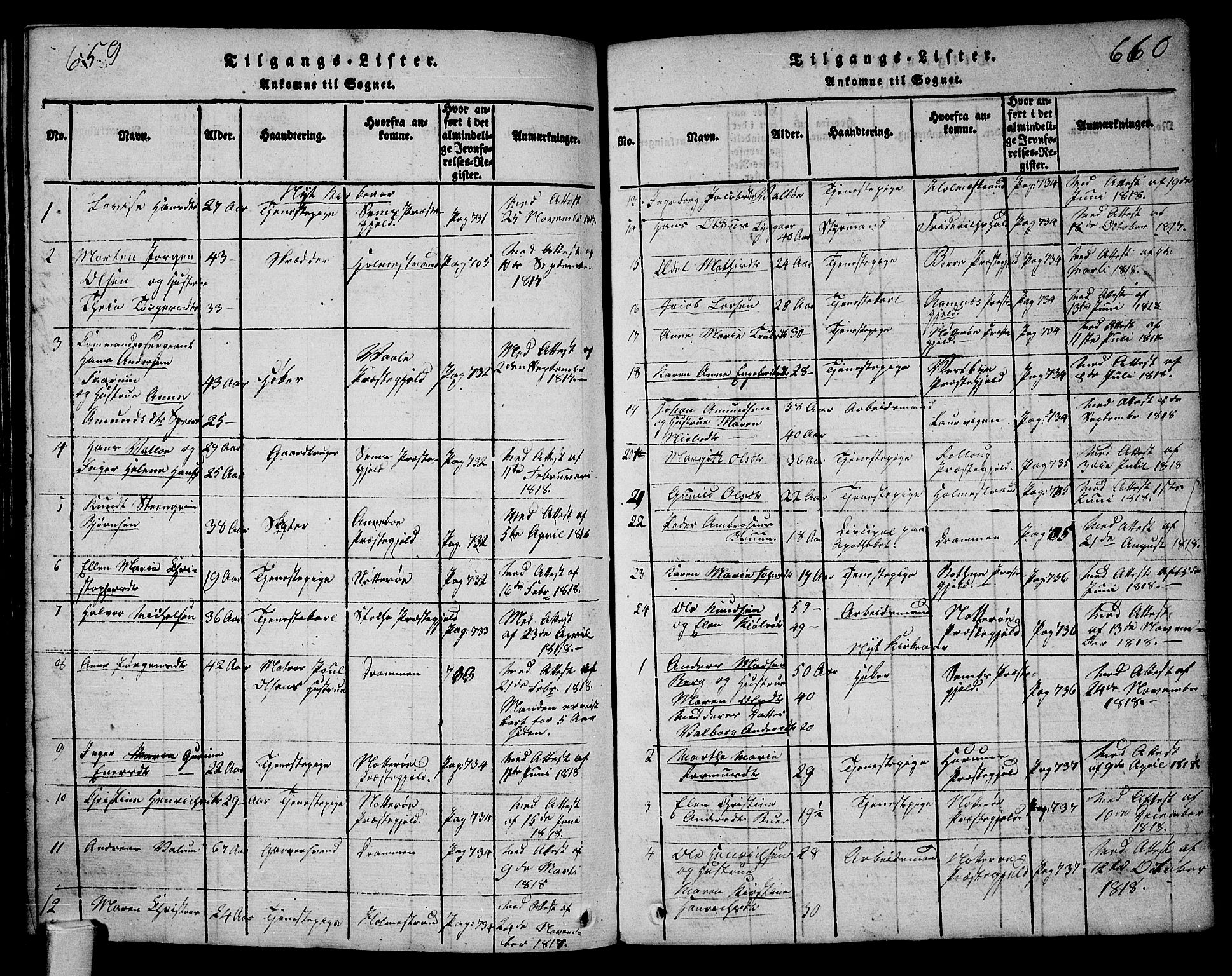 Tønsberg kirkebøker, AV/SAKO-A-330/F/Fa/L0004: Parish register (official) no. I 4, 1813-1826, p. 659-660