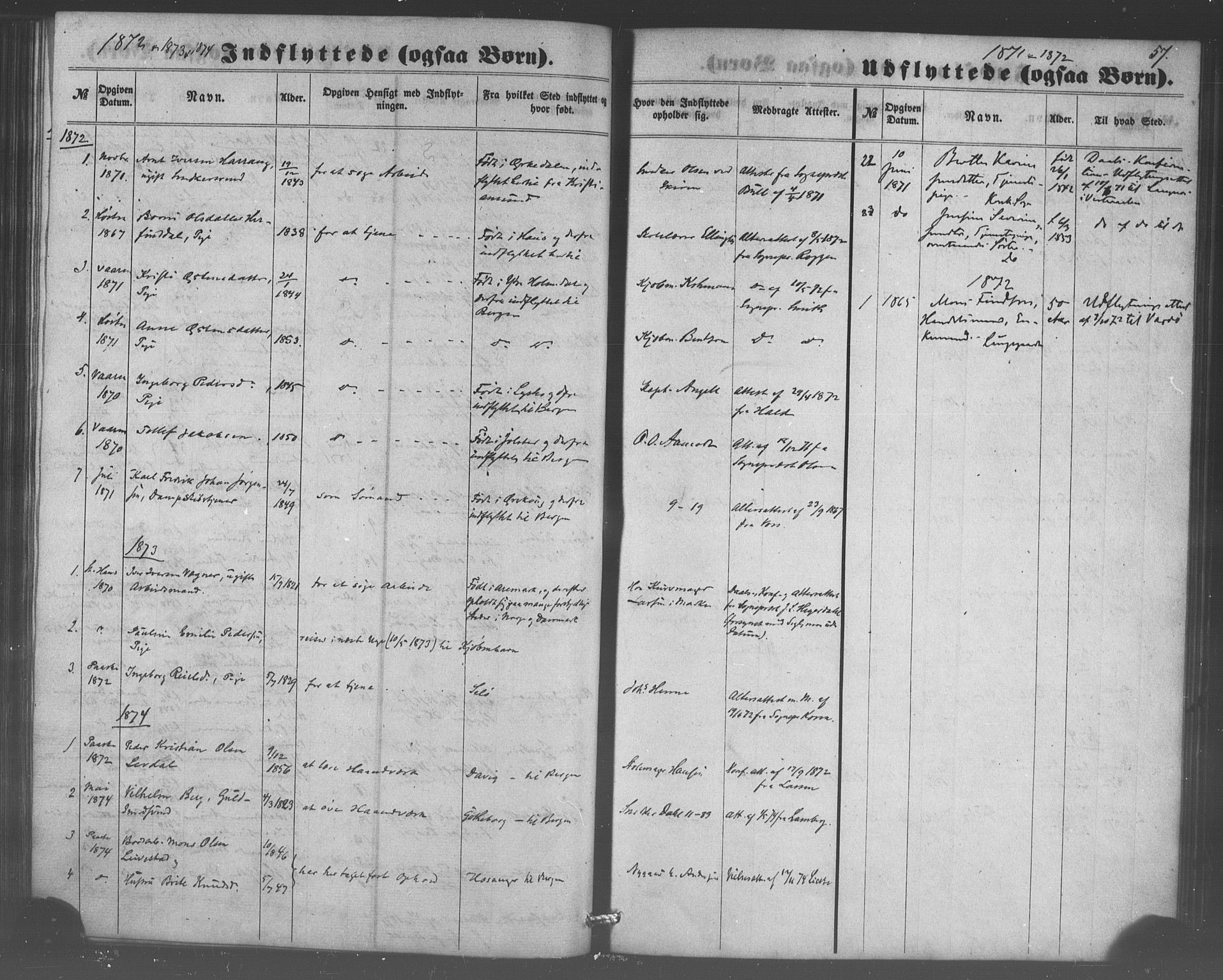 Domkirken sokneprestembete, SAB/A-74801/H/Haa/L0048: Parish register (official) no. F 3, 1858-1874, p. 57