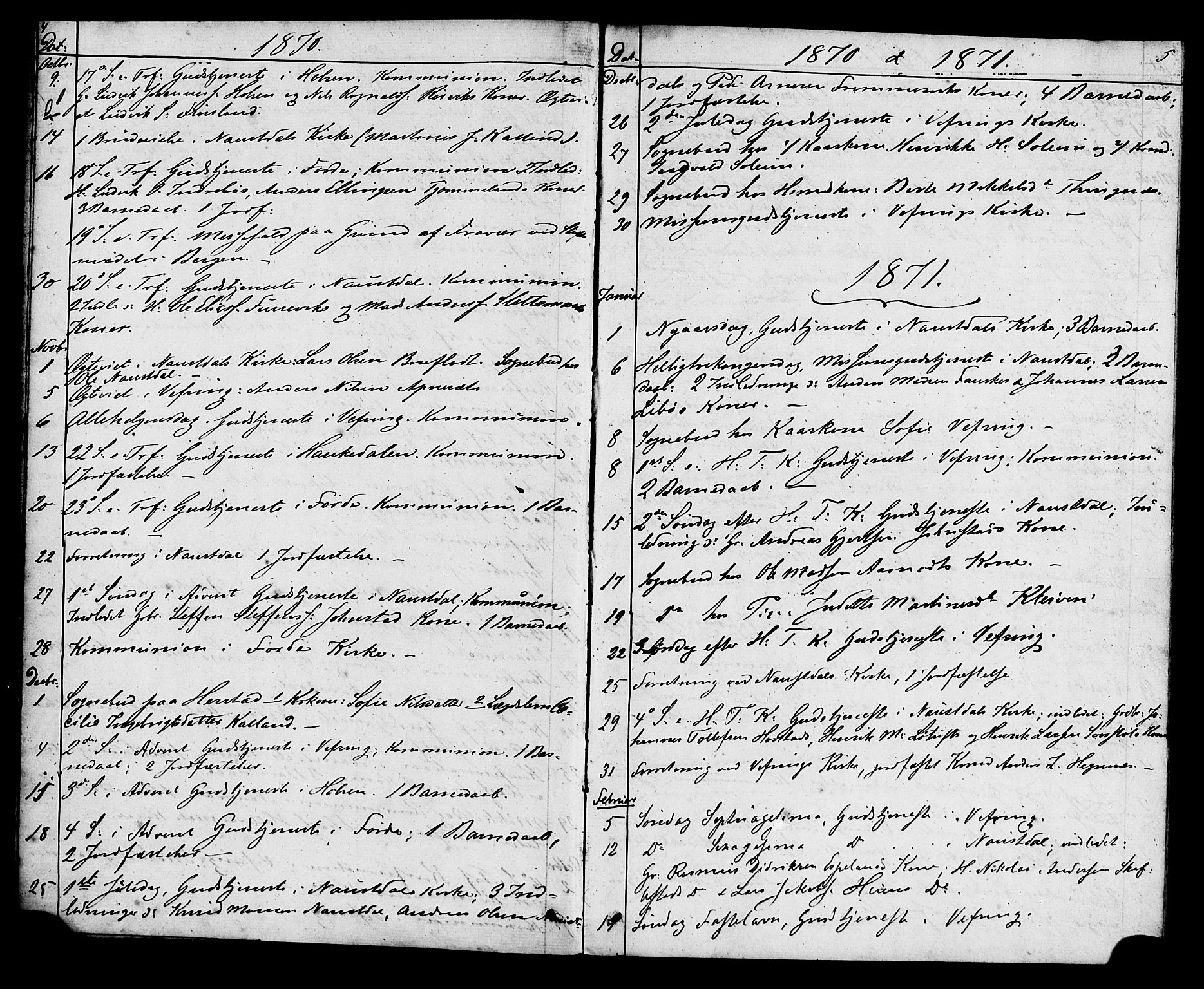 Førde sokneprestembete, AV/SAB-A-79901: Curate's parish register no. A 1, 1870-1881, p. 4-5