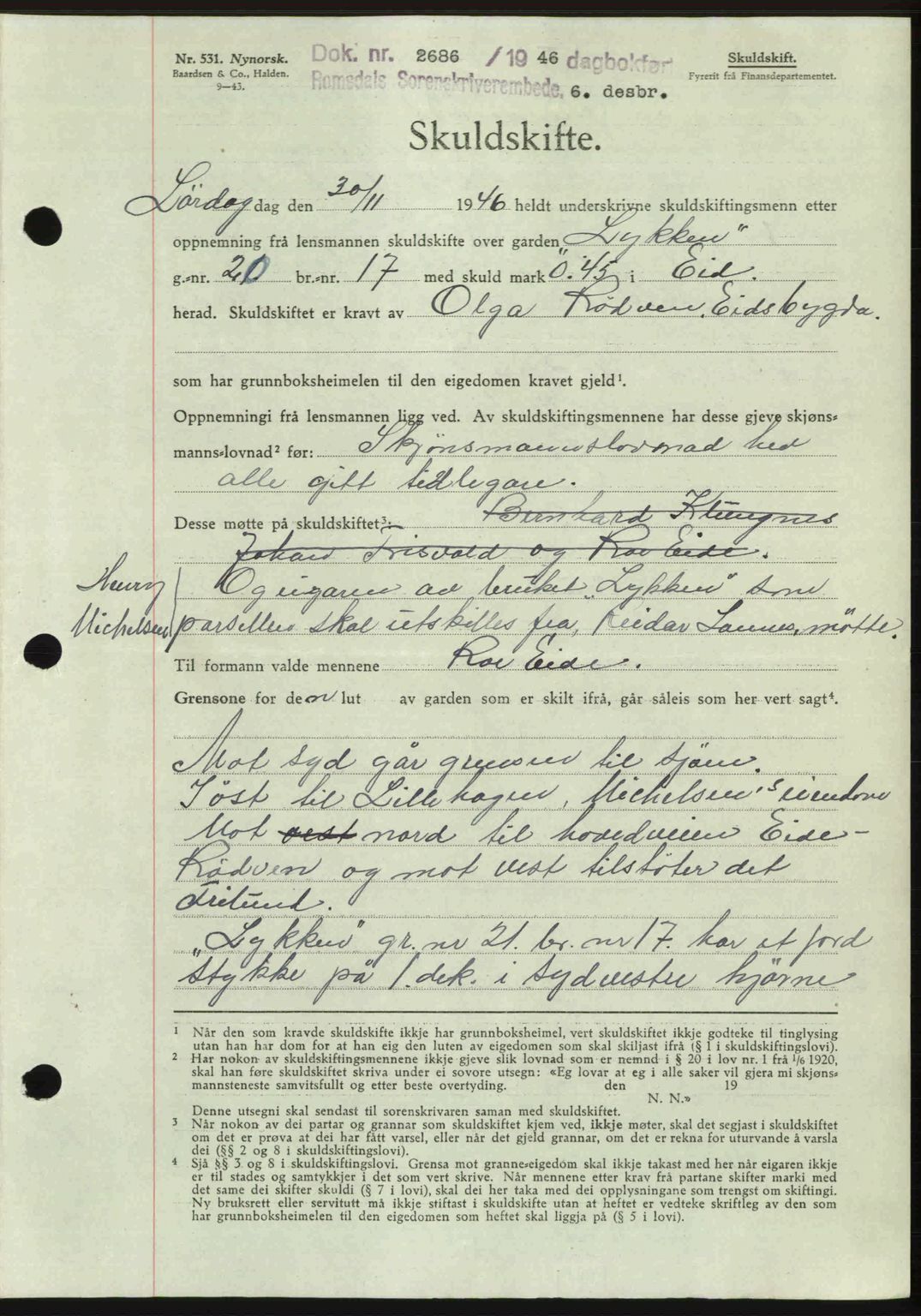 Romsdal sorenskriveri, AV/SAT-A-4149/1/2/2C: Mortgage book no. A21, 1946-1946, Diary no: : 2686/1946