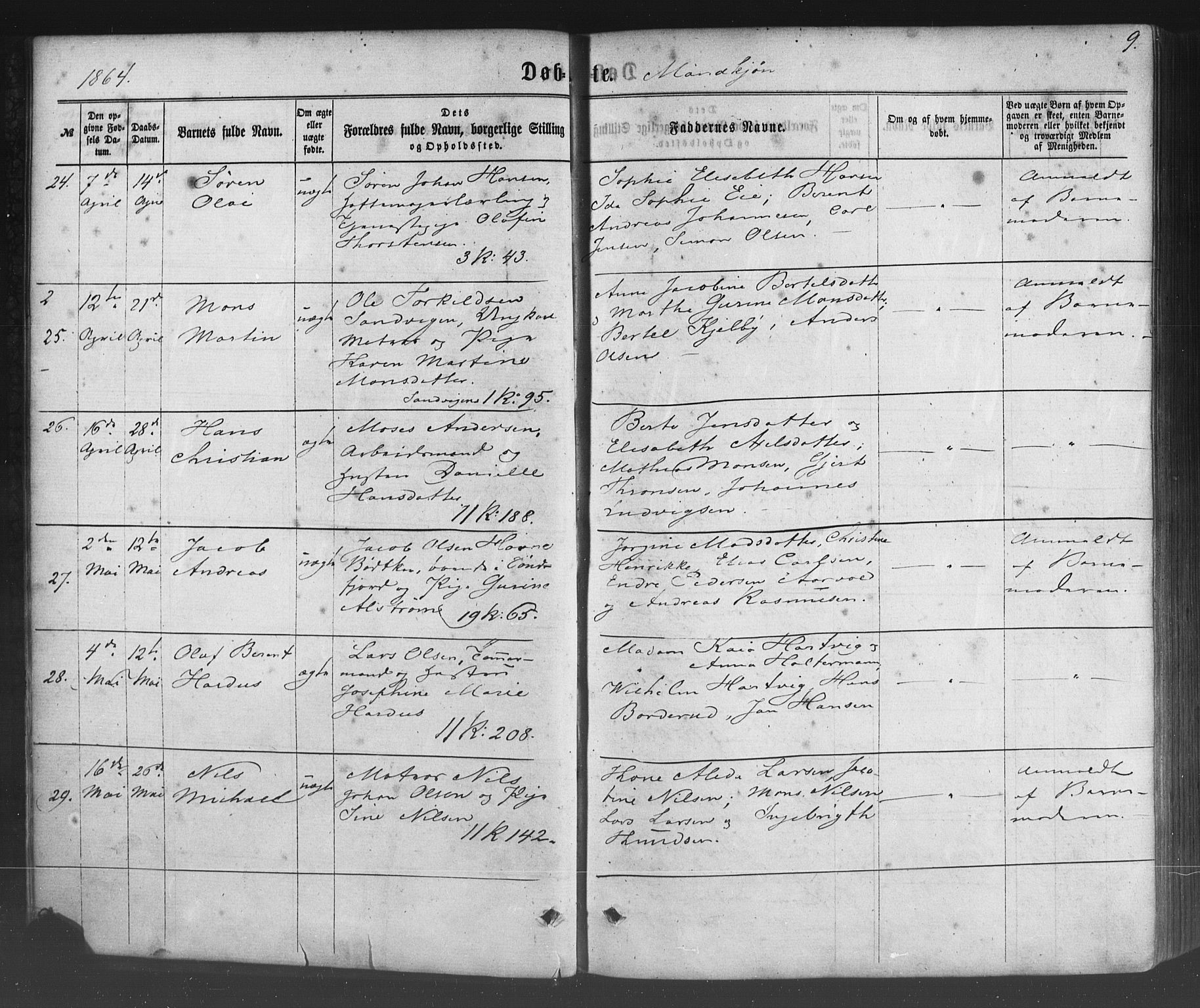 Fødselsstiftelsens sokneprestembete*, SAB/-: Parish register (official) no. A 1, 1863-1883, p. 9