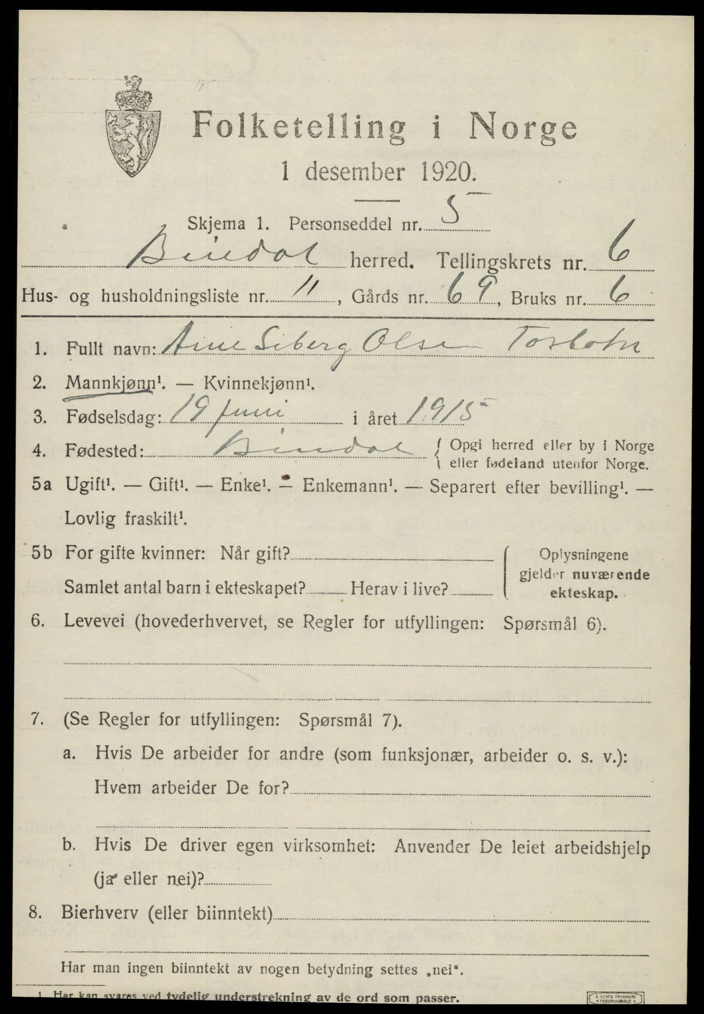 SAT, 1920 census for Bindal, 1920, p. 4891