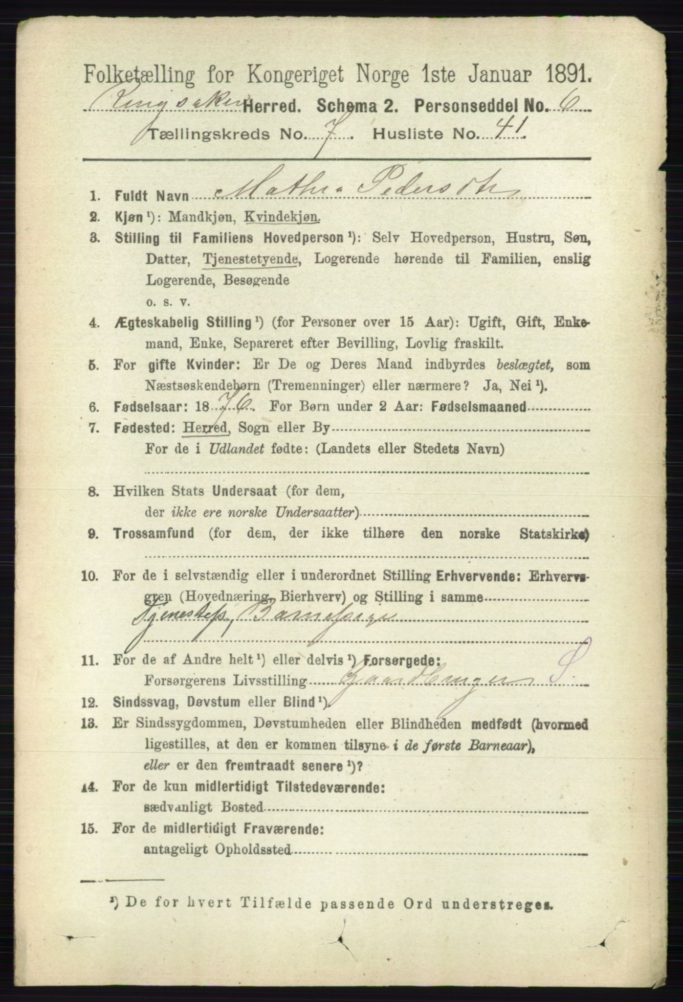 RA, 1891 census for 0412 Ringsaker, 1891, p. 4168