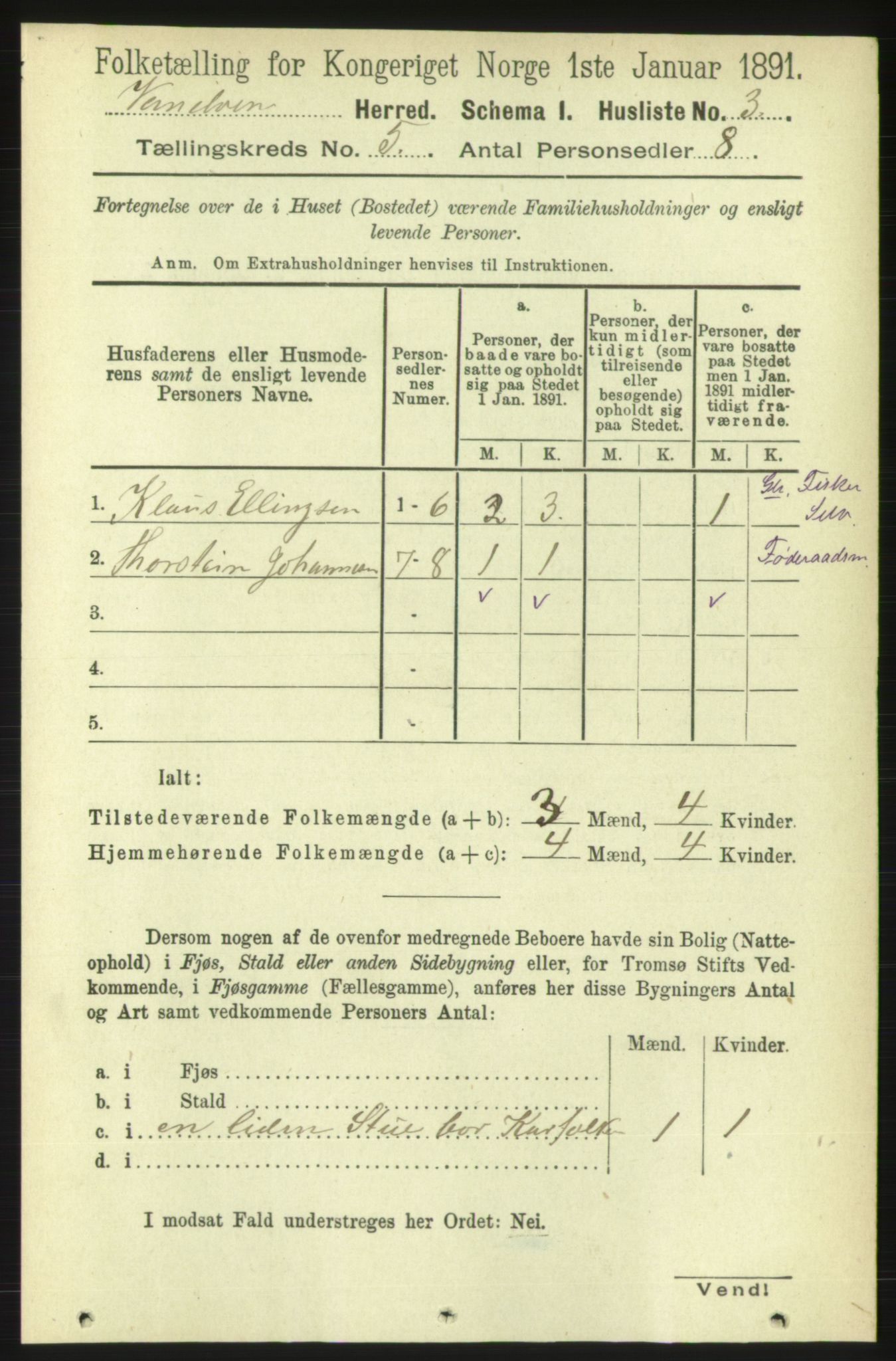 RA, 1891 census for 1511 Vanylven, 1891, p. 2101