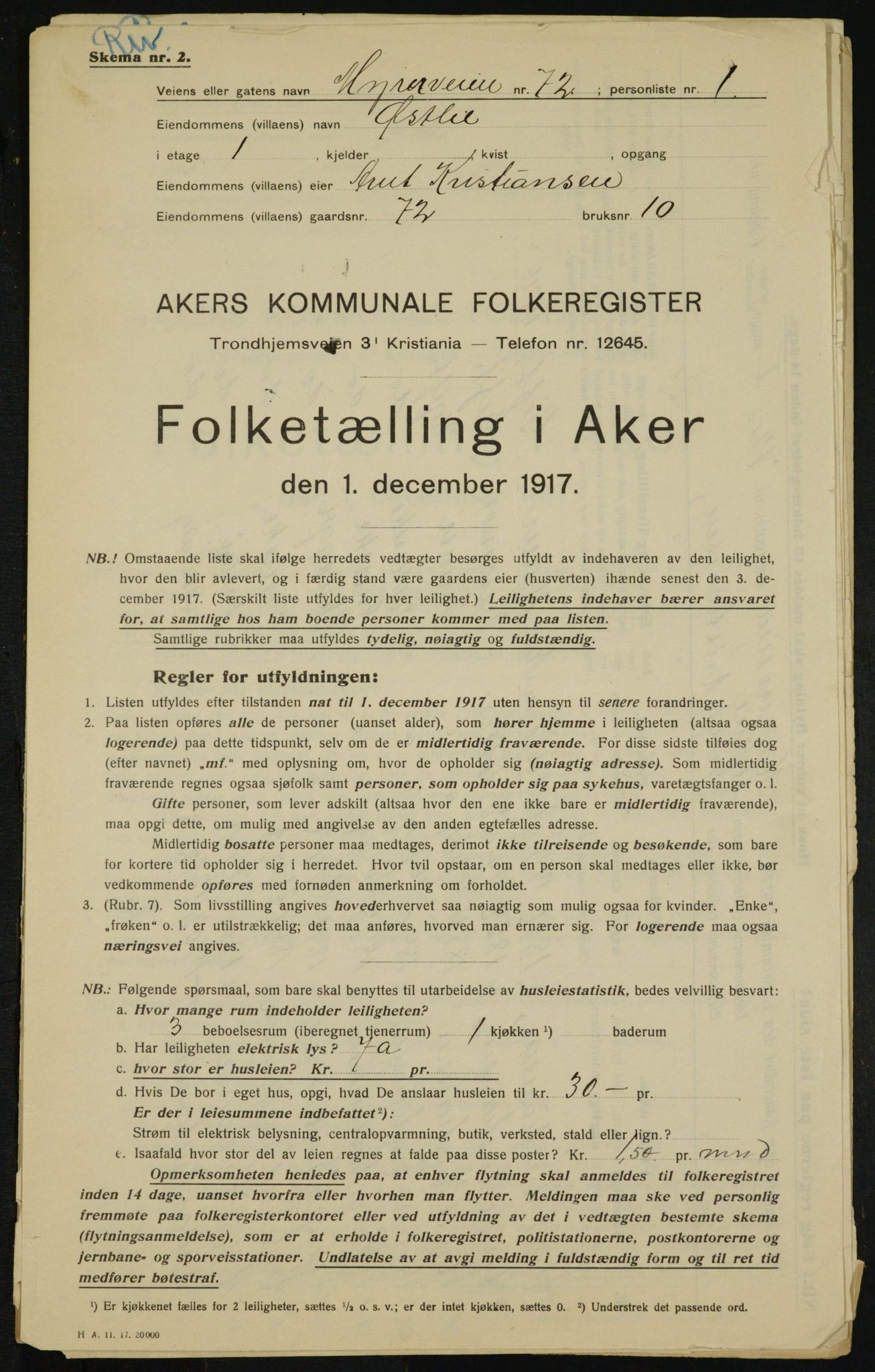 OBA, Municipal Census 1917 for Aker, 1917, p. 14149