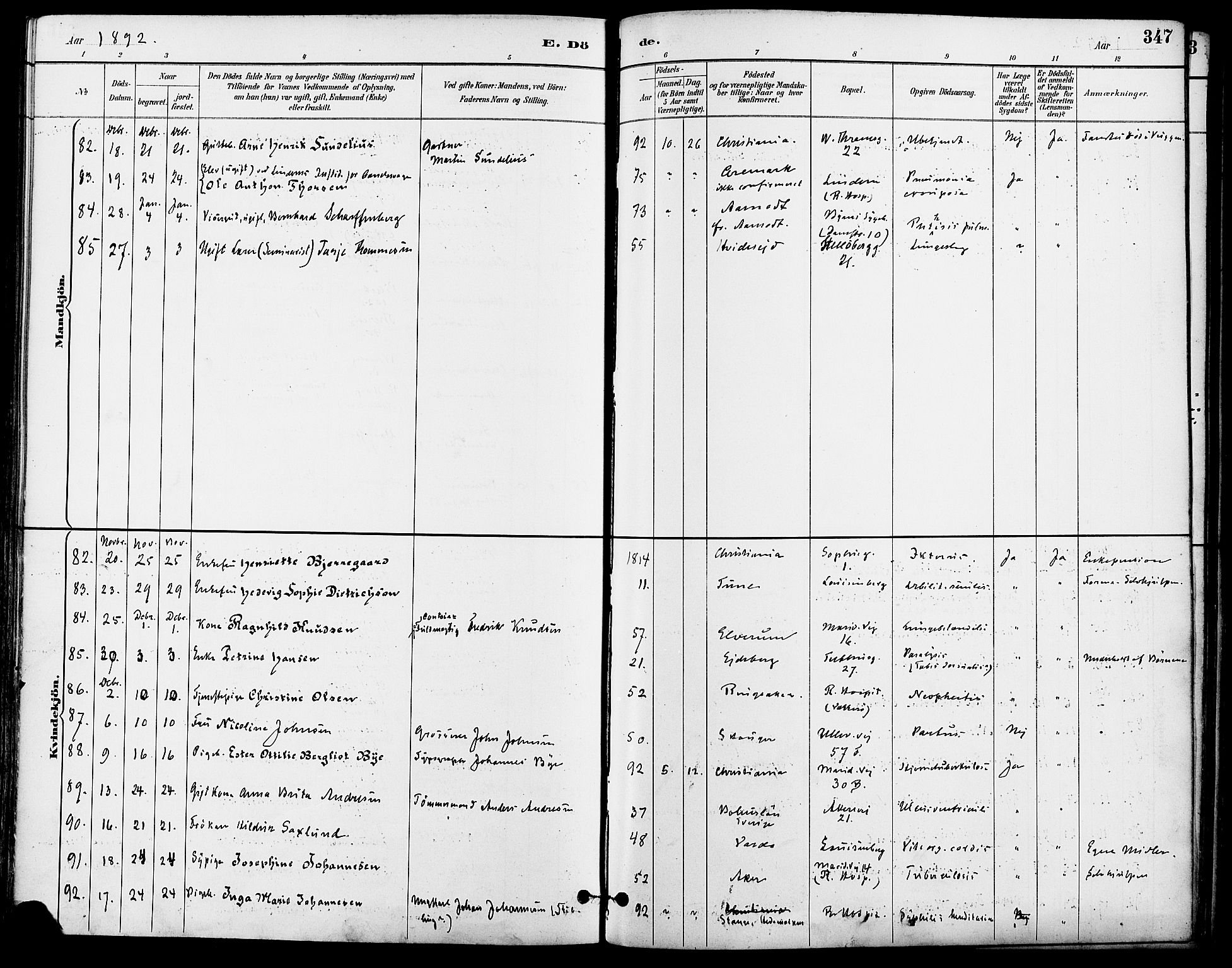 Gamle Aker prestekontor Kirkebøker, AV/SAO-A-10617a/F/L0008: Parish register (official) no. 8, 1887-1896, p. 347