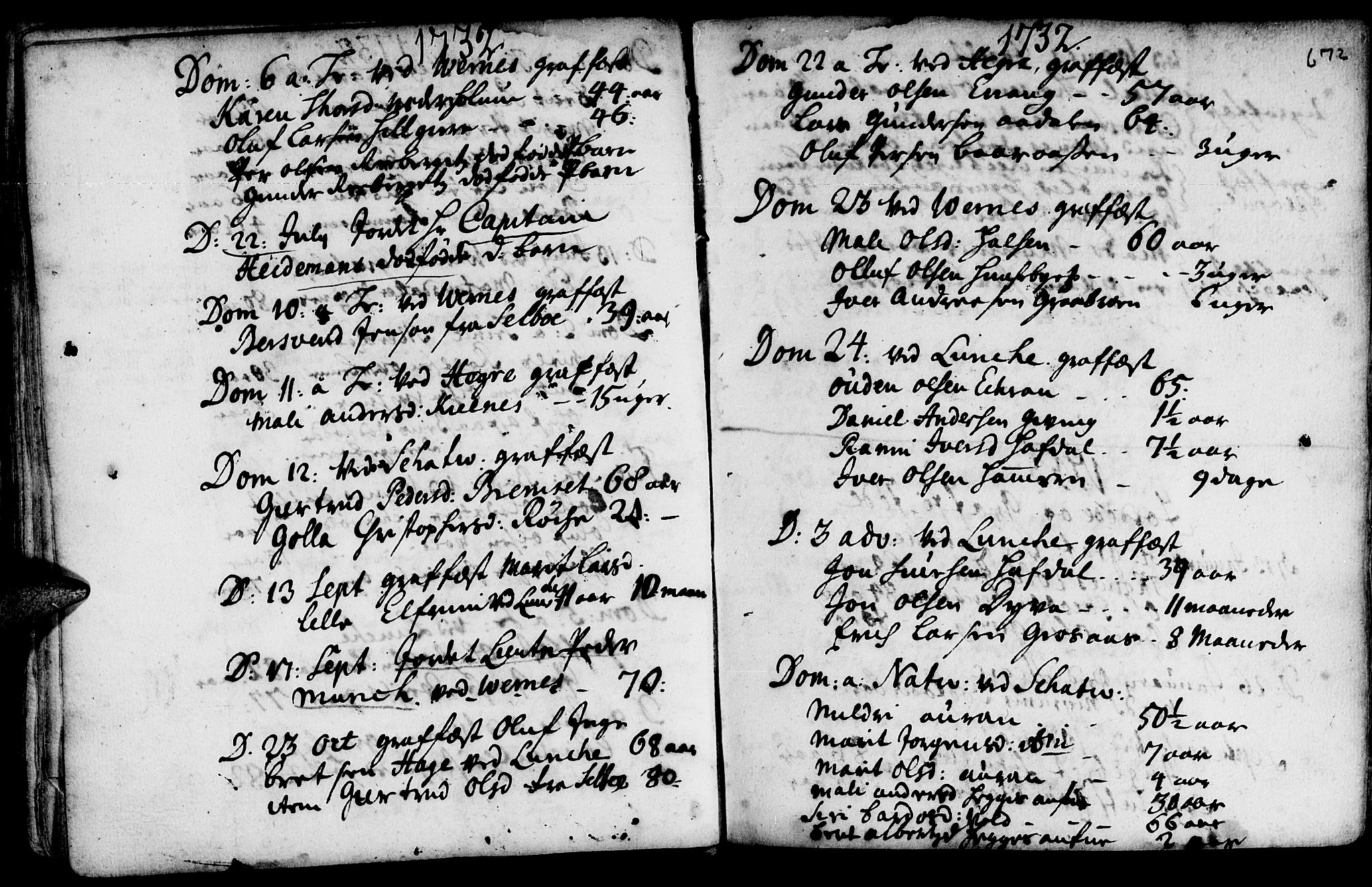 Ministerialprotokoller, klokkerbøker og fødselsregistre - Nord-Trøndelag, SAT/A-1458/709/L0055: Parish register (official) no. 709A03, 1730-1739, p. 671-672