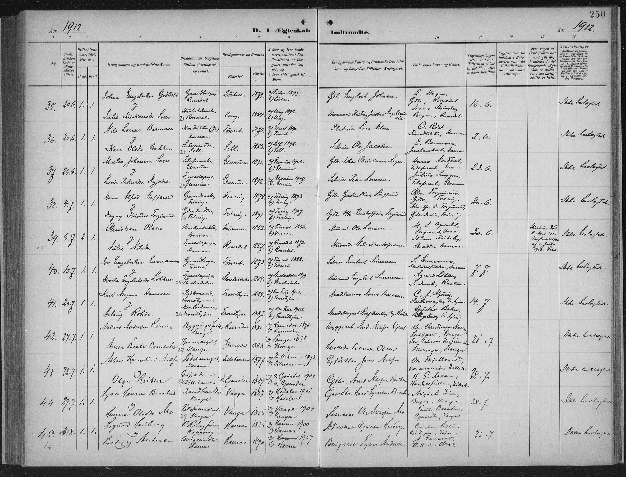 Hamar prestekontor, AV/SAH-DOMPH-002/H/Ha/Haa/L0001: Parish register (official) no. 1, 1900-1914, p. 250