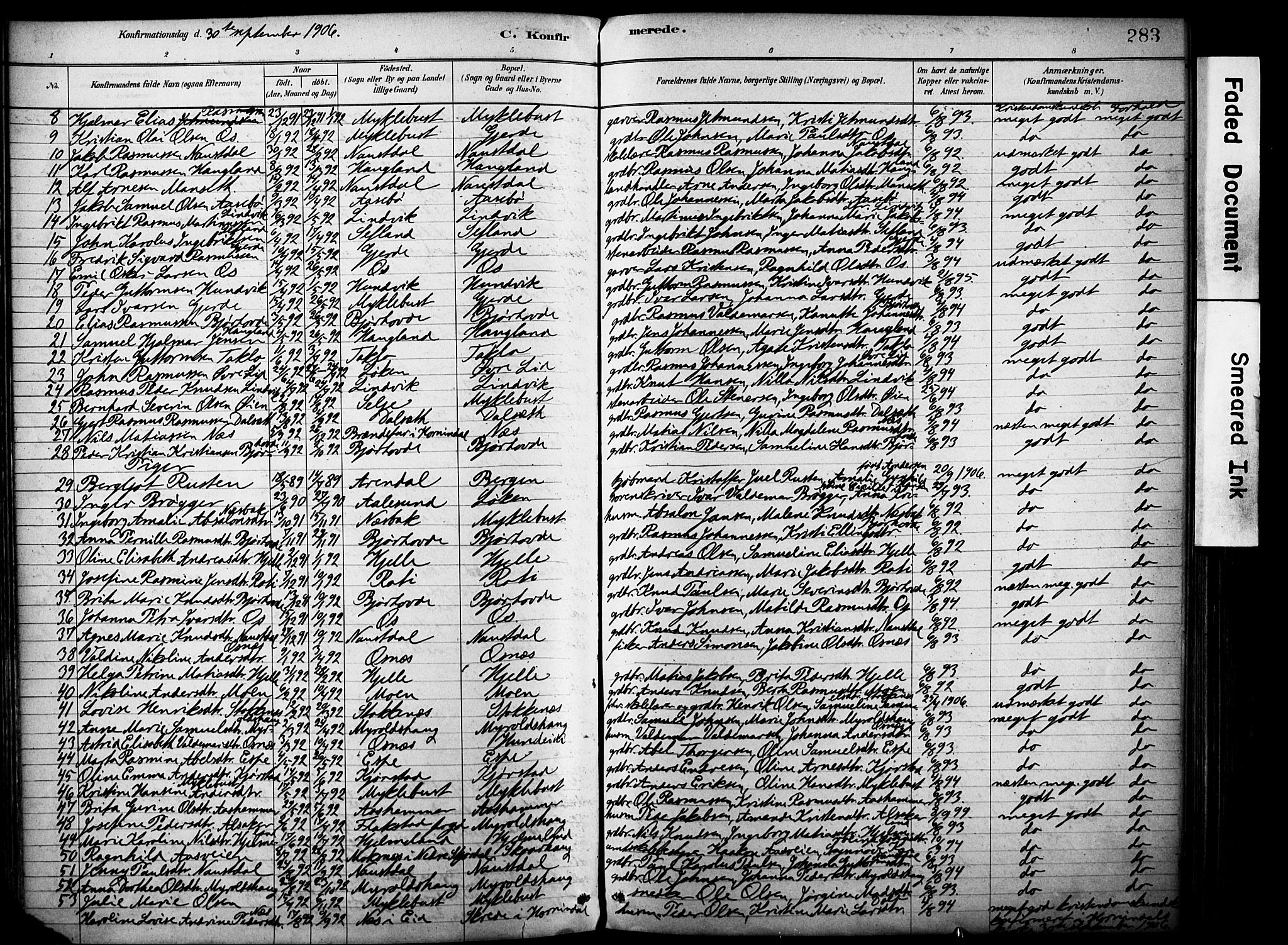 Eid sokneprestembete, AV/SAB-A-82301/H/Haa/Haab/L0001: Parish register (official) no. B 1, 1879-1906, p. 283