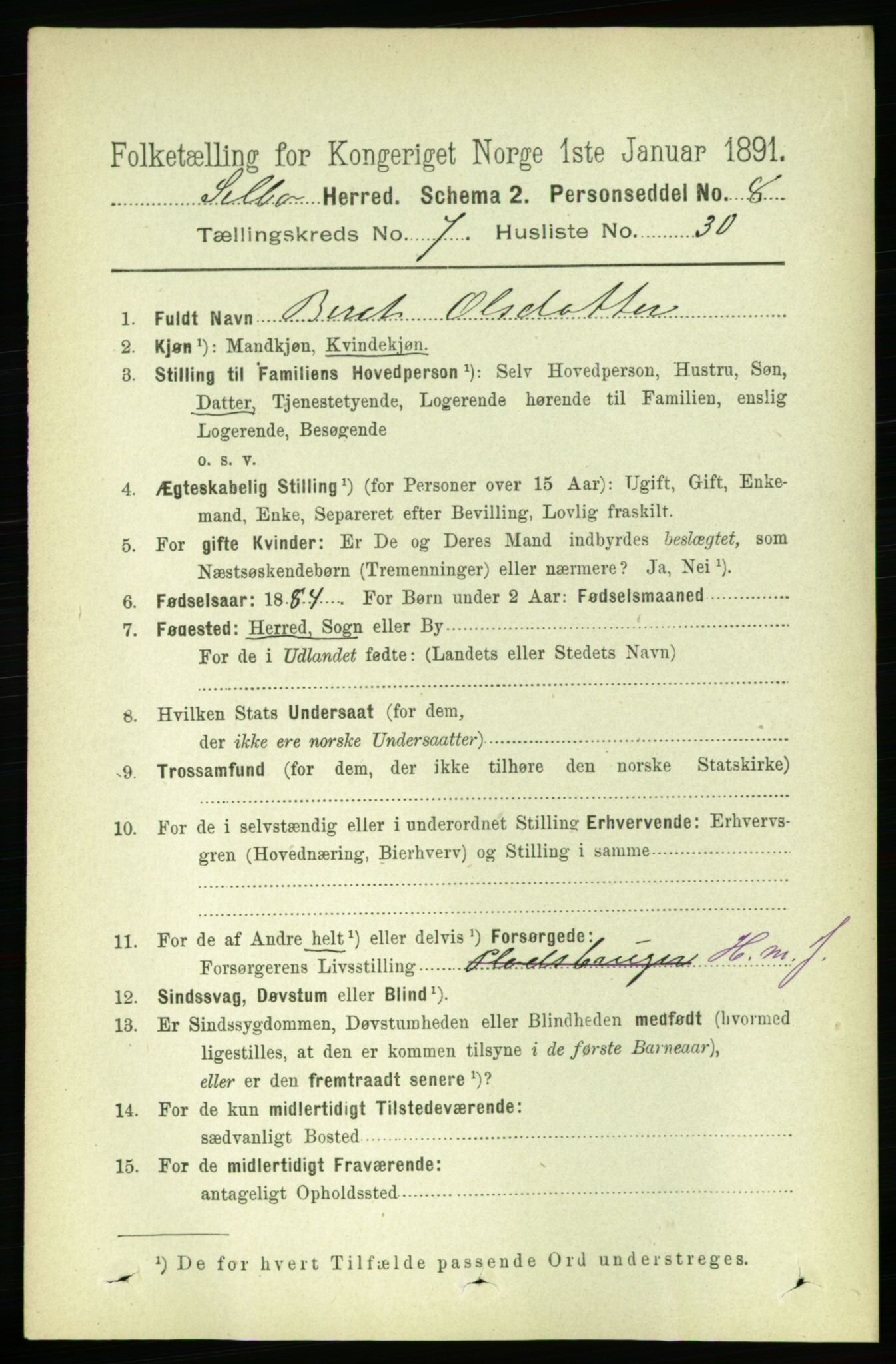 RA, 1891 census for 1664 Selbu, 1891, p. 2758