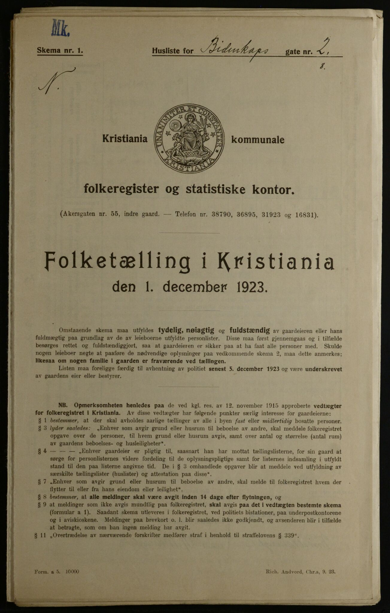 OBA, Municipal Census 1923 for Kristiania, 1923, p. 5753