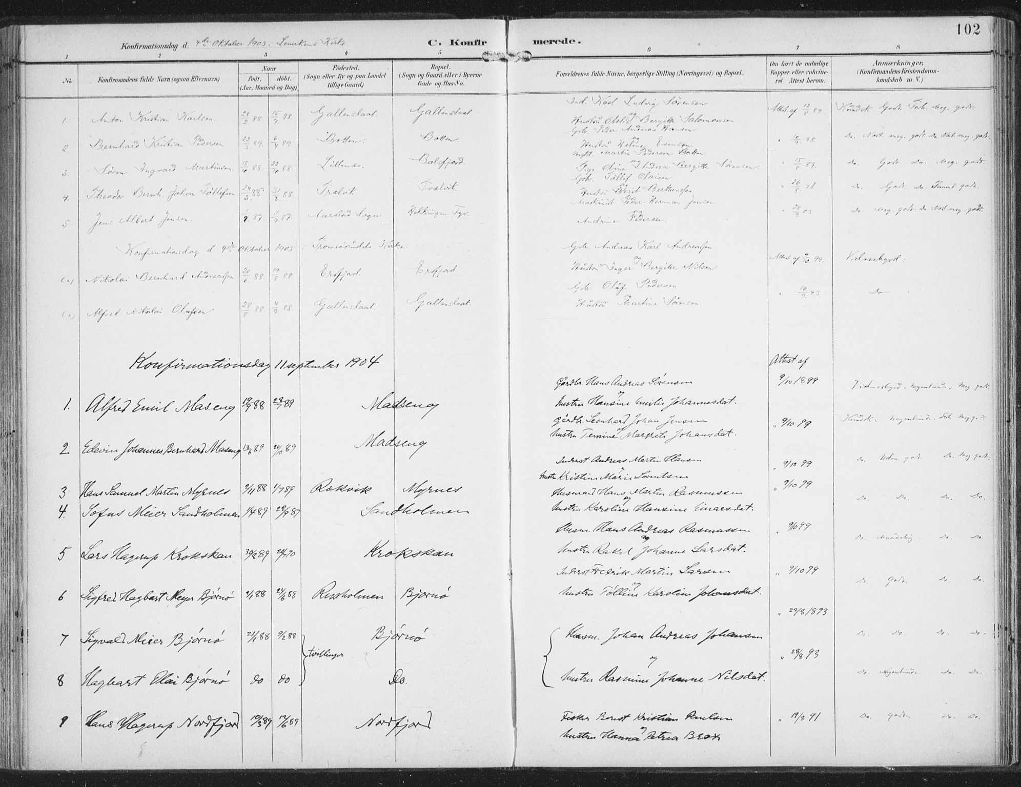Lenvik sokneprestembete, SATØ/S-1310/H/Ha/Haa/L0015kirke: Parish register (official) no. 15, 1896-1915, p. 102