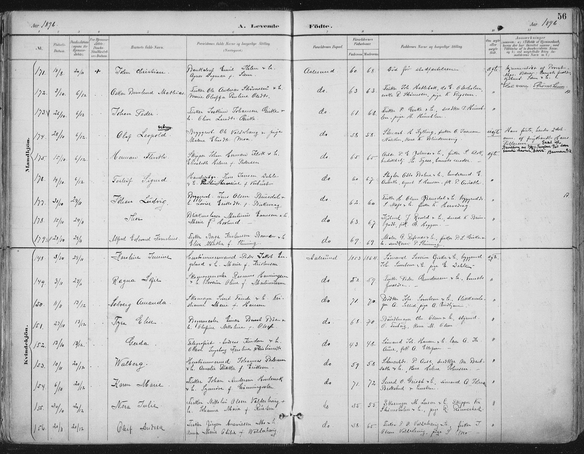 Ministerialprotokoller, klokkerbøker og fødselsregistre - Møre og Romsdal, SAT/A-1454/529/L0456: Parish register (official) no. 529A06, 1894-1906, p. 56