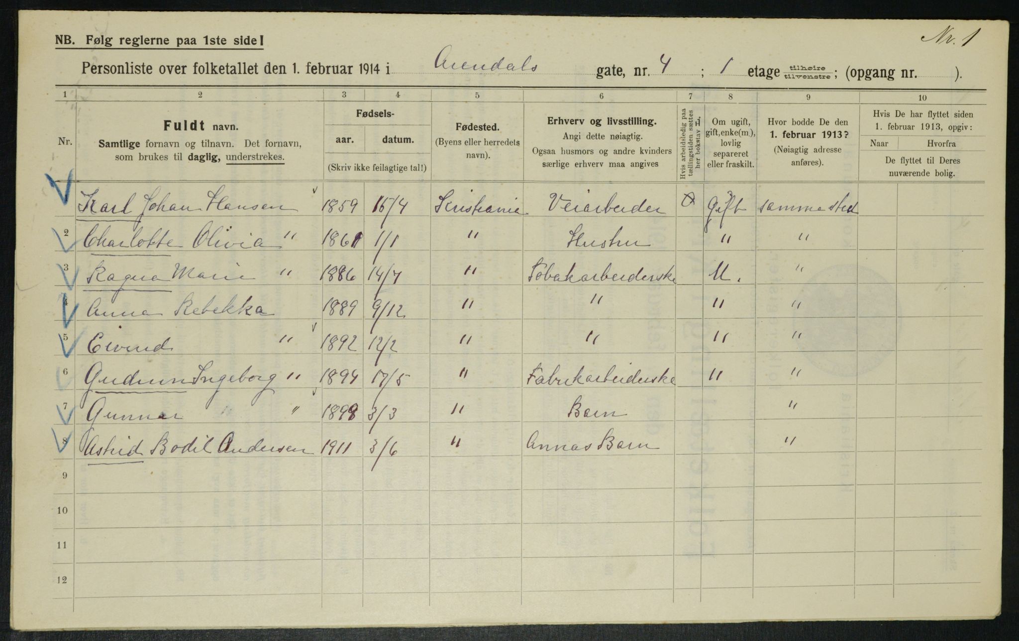 OBA, Municipal Census 1914 for Kristiania, 1914, p. 2095