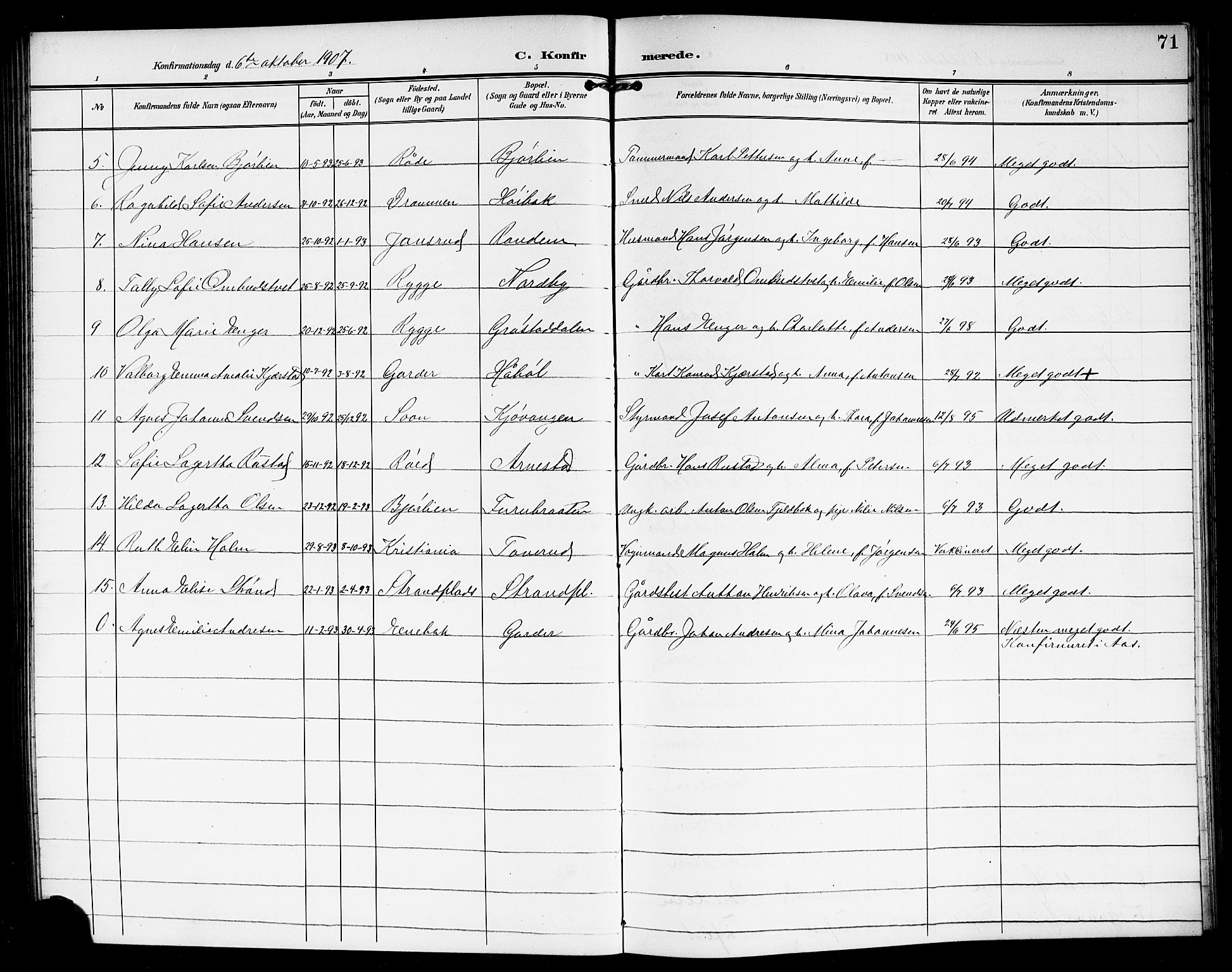 Vestby prestekontor Kirkebøker, SAO/A-10893/G/Ga/L0002: Parish register (copy) no. I 2, 1903-1916, p. 71