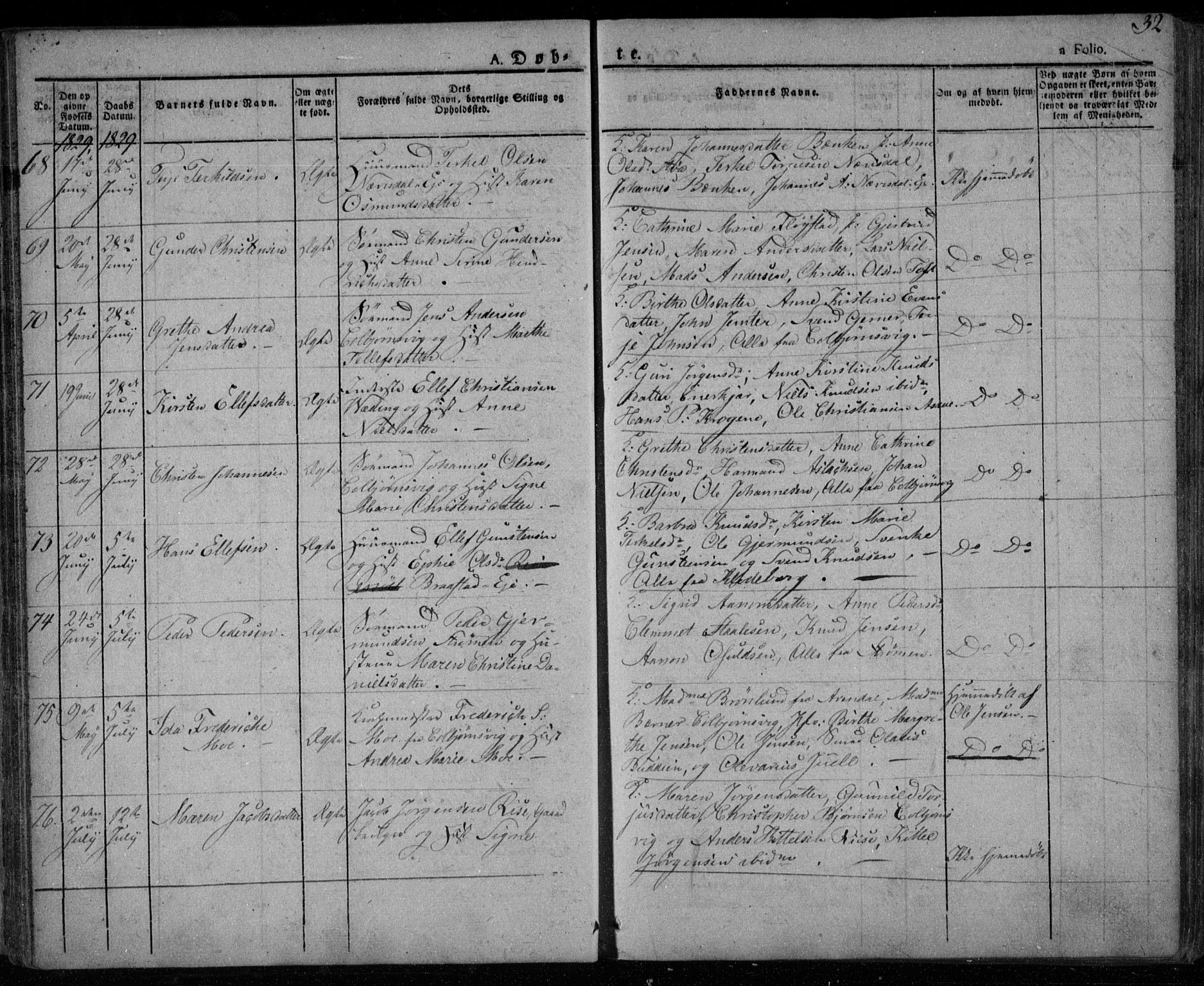 Øyestad sokneprestkontor, AV/SAK-1111-0049/F/Fa/L0013: Parish register (official) no. A 13, 1827-1842, p. 32