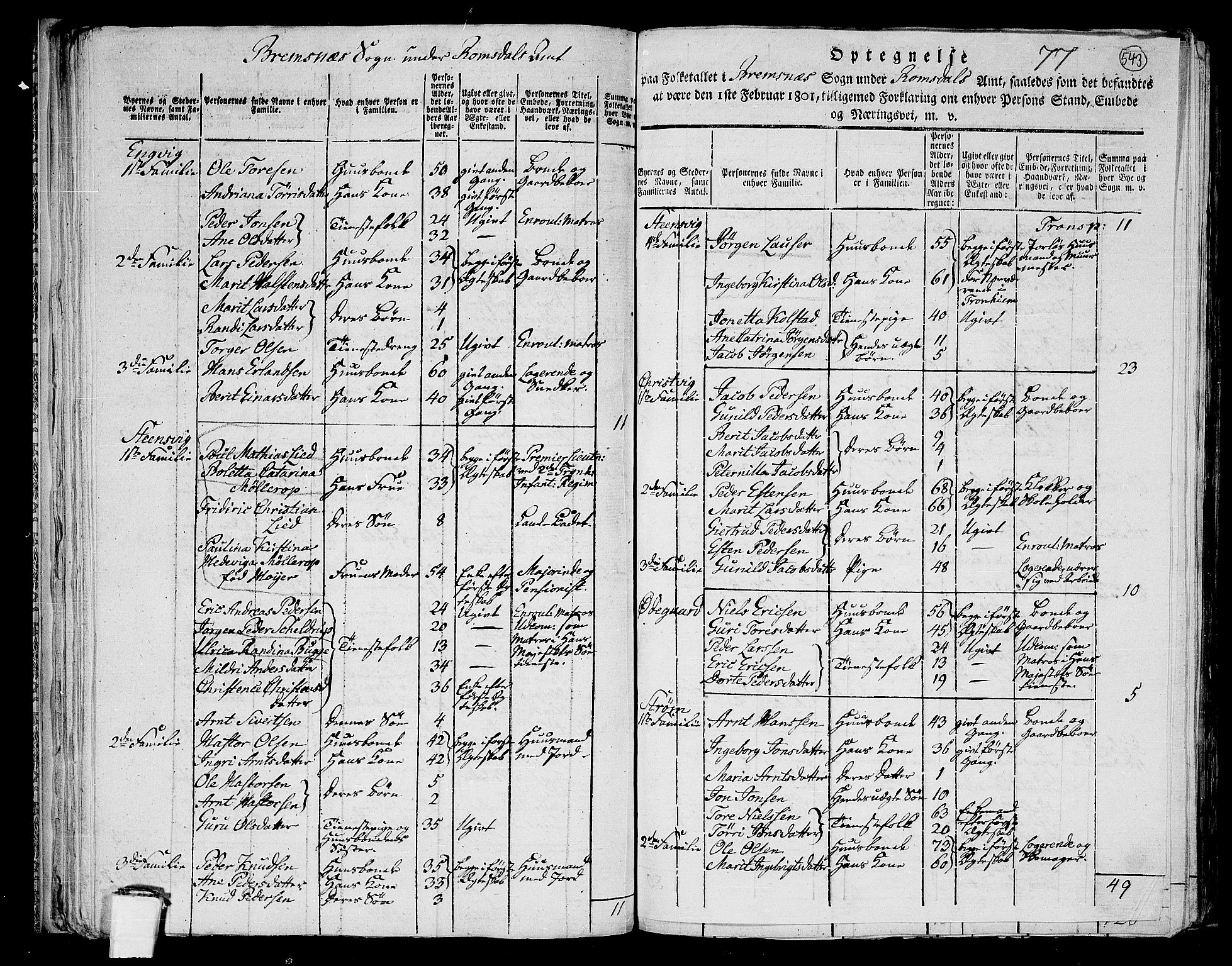 RA, 1801 census for 1553P Kvernes, 1801, p. 542b-543a