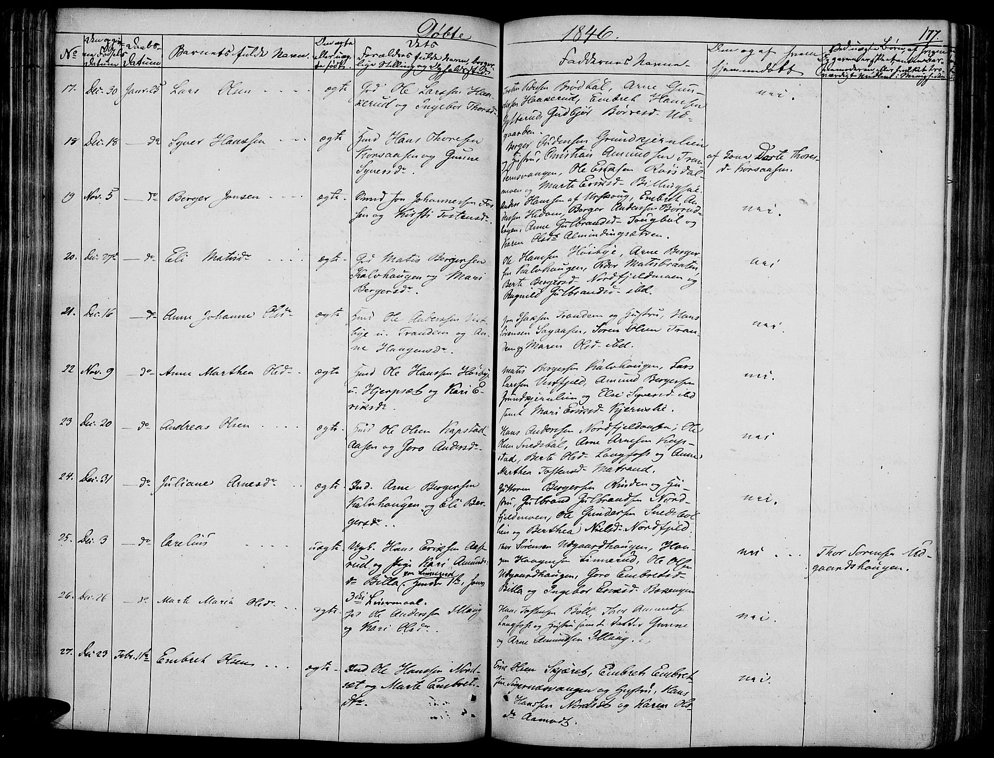 Vinger prestekontor, SAH/PREST-024/H/Ha/Haa/L0008: Parish register (official) no. 8, 1839-1847, p. 177