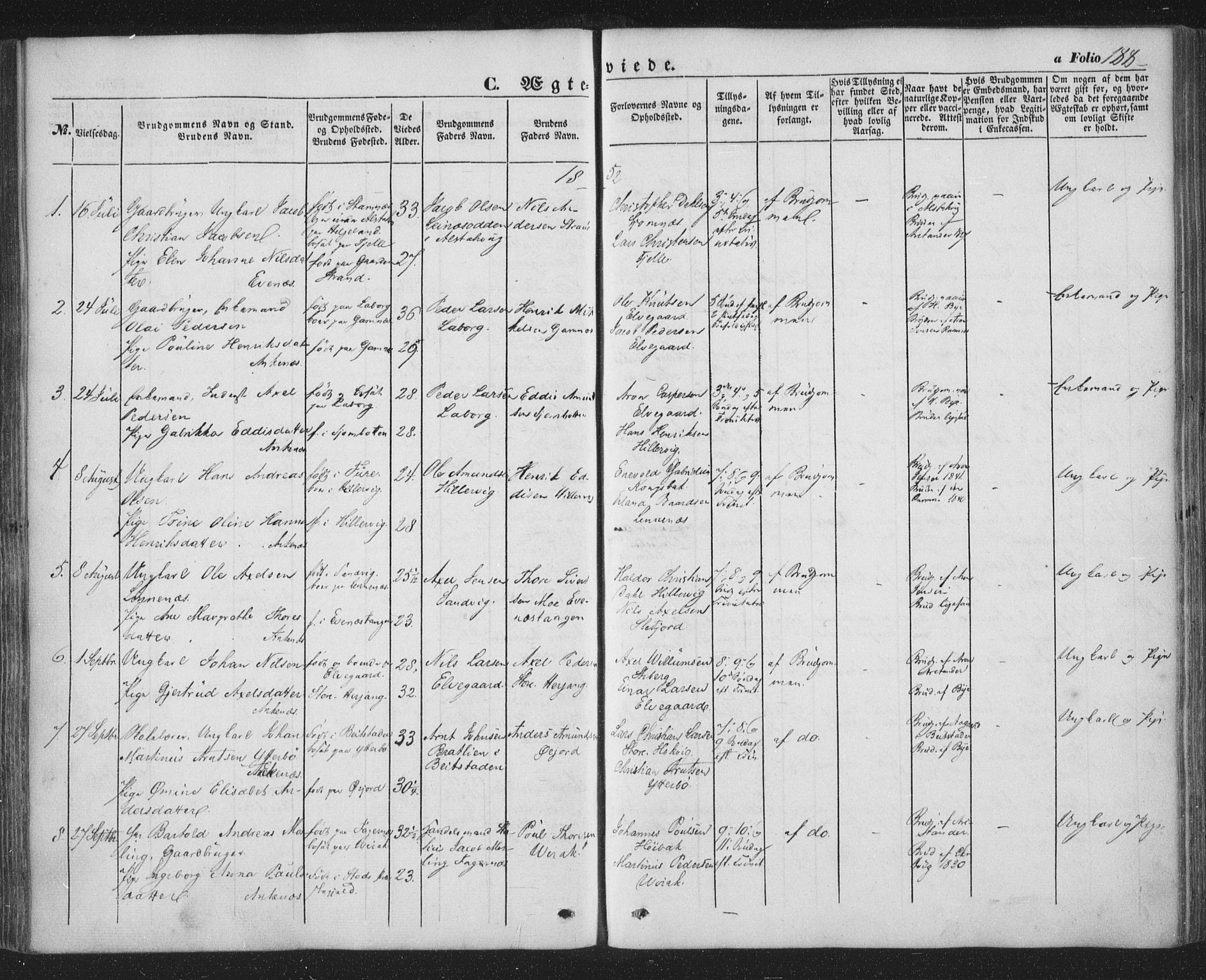 Ministerialprotokoller, klokkerbøker og fødselsregistre - Nordland, SAT/A-1459/863/L0895: Parish register (official) no. 863A07, 1851-1860, p. 188