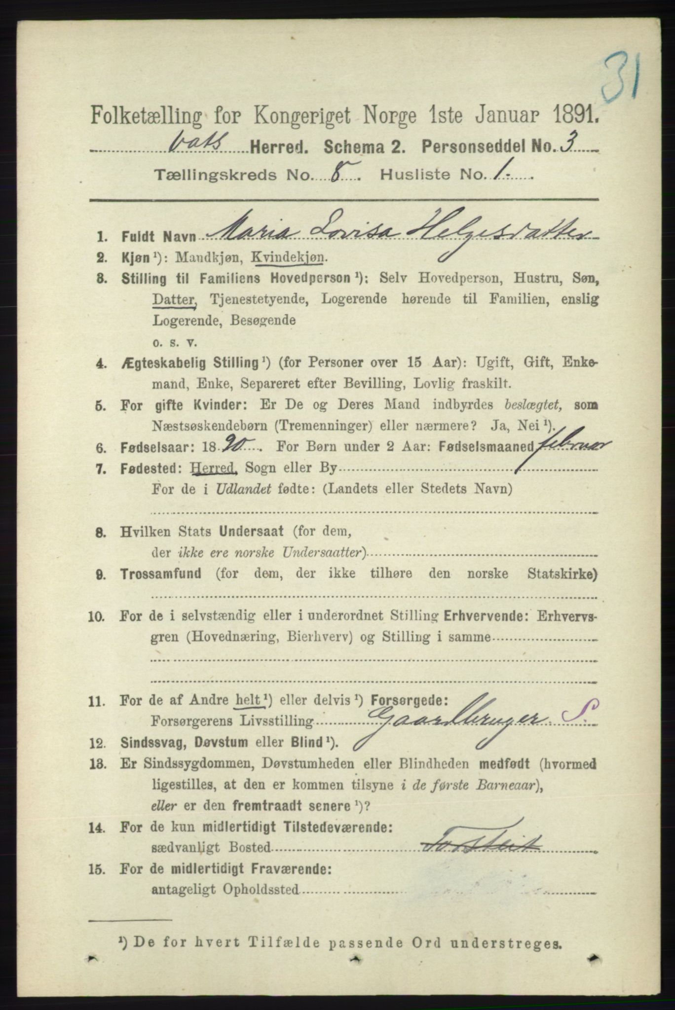 RA, 1891 census for 1155 Vats, 1891, p. 1335