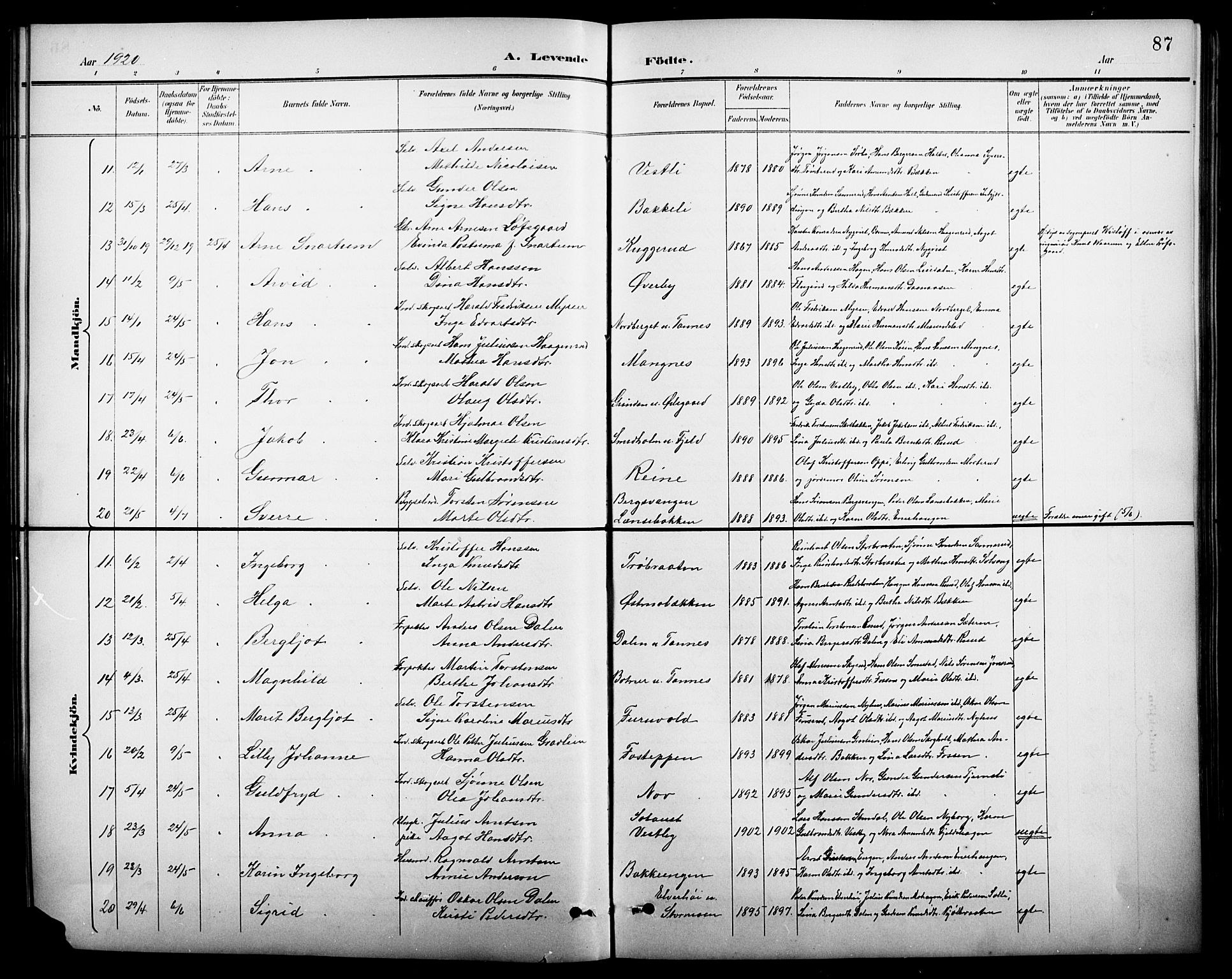 Nord-Odal prestekontor, AV/SAH-PREST-032/H/Ha/Hab/L0002: Parish register (copy) no. 2, 1895-1921, p. 87