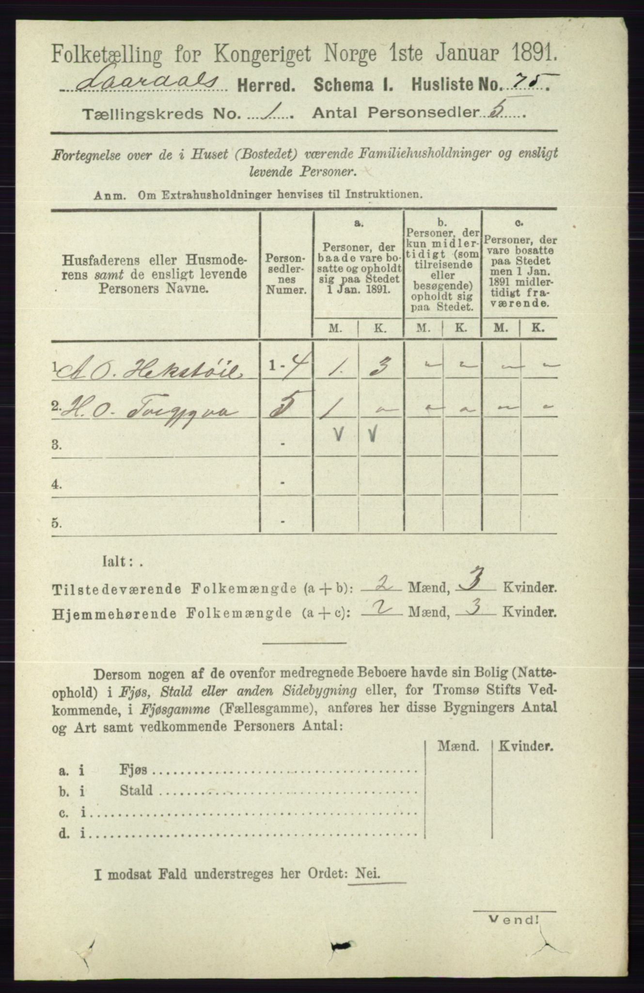 RA, 1891 census for 0833 Lårdal, 1891, p. 92