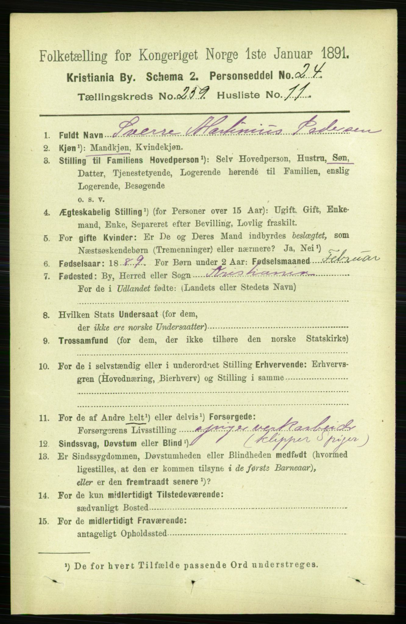 RA, 1891 census for 0301 Kristiania, 1891, p. 157522