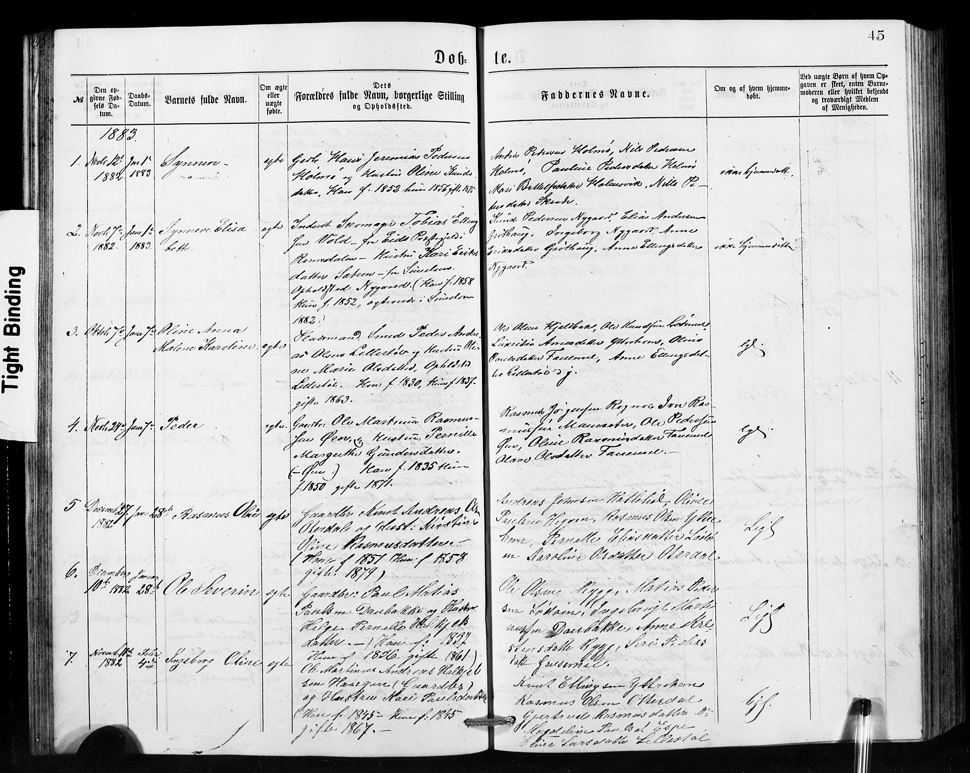 Hornindal sokneprestembete, SAB/A-82401/H/Hab: Parish register (copy) no. A 1, 1876-1894, p. 45